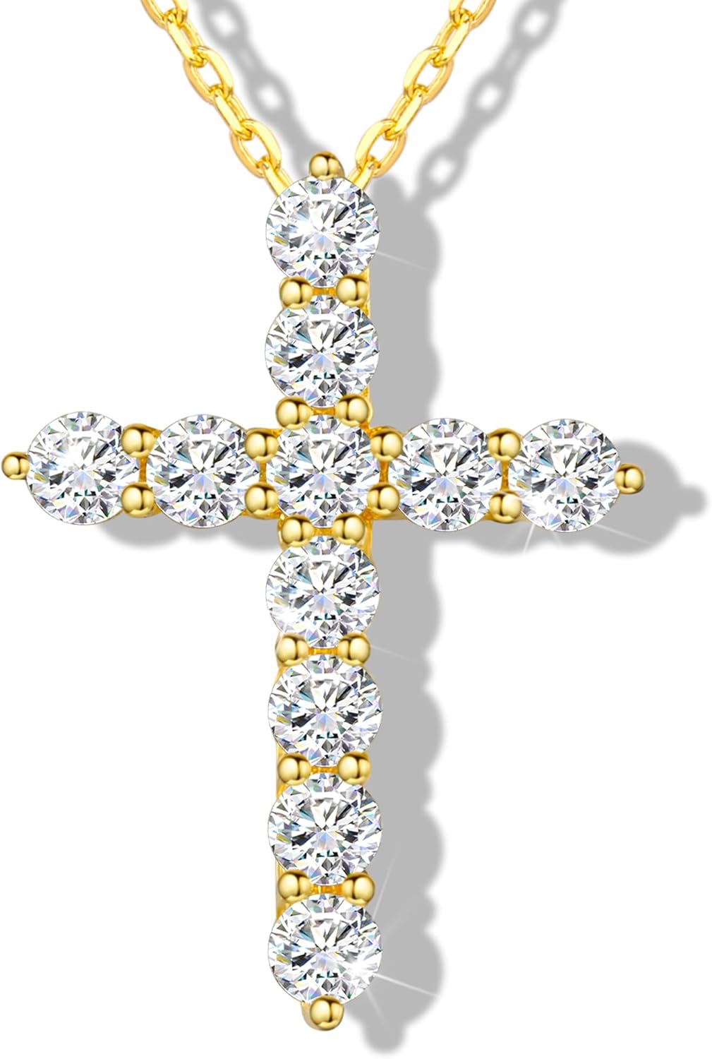 Moissanite Cross Necklace for Women and Men, 14K/18K Gold Plated Sterling Silver Diamond Cross Necklaces