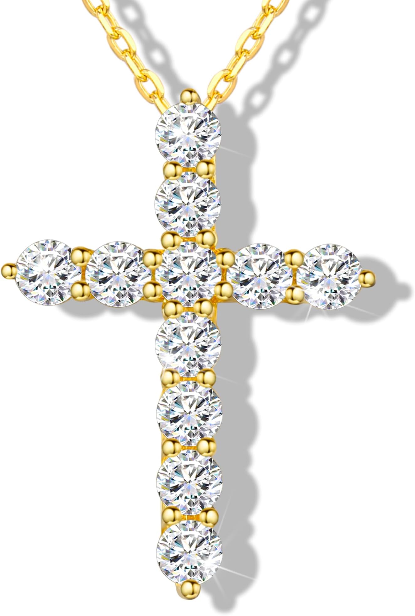 Moissanite Cross Necklace for Women Men, 14K/18K Gold Plated 925 Sterling Silver Faith Cross Pendant, Christian Jewelry Gift, Substitute Diamond Necklace (0.66cttw/0.94cttw, Silver/Gold)
