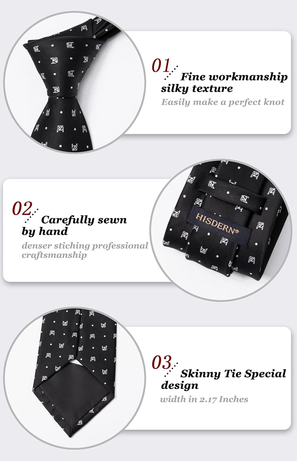 HISDERN Ties For Men Funny Holiday Mens Ties Handkerchief Animal Mens Neckties Silk Tie Pocket Square Set Business Party - Image 4