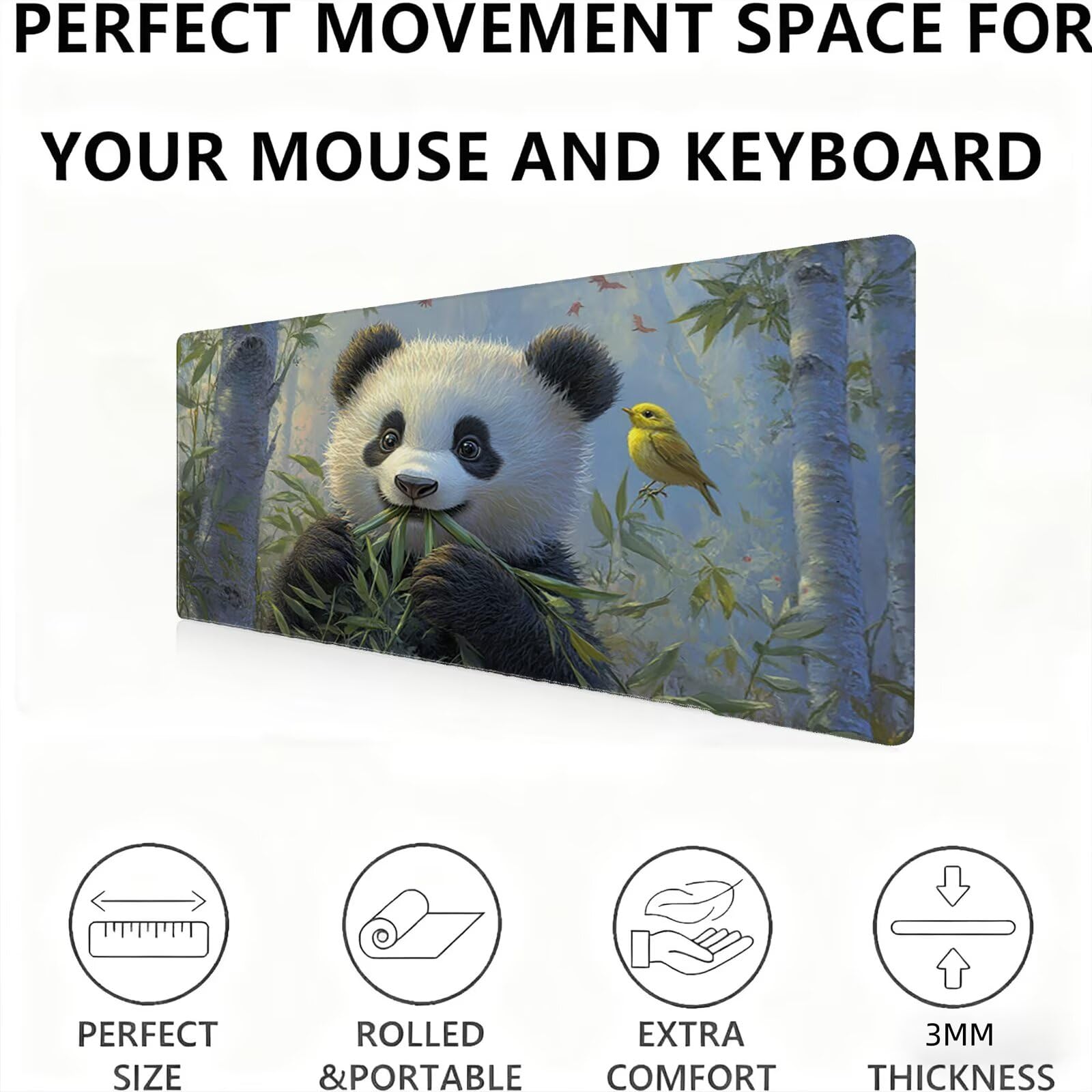 Podkładka pod mysz Panda/Animal XXL 1500 x 800 mm duża podkładka pod mysz szyte krawędzie wodoodporna antypoślizgowa duże rozszerzone akcesoria biurowe do PC, przenośna poprawia dokładność i szybkość