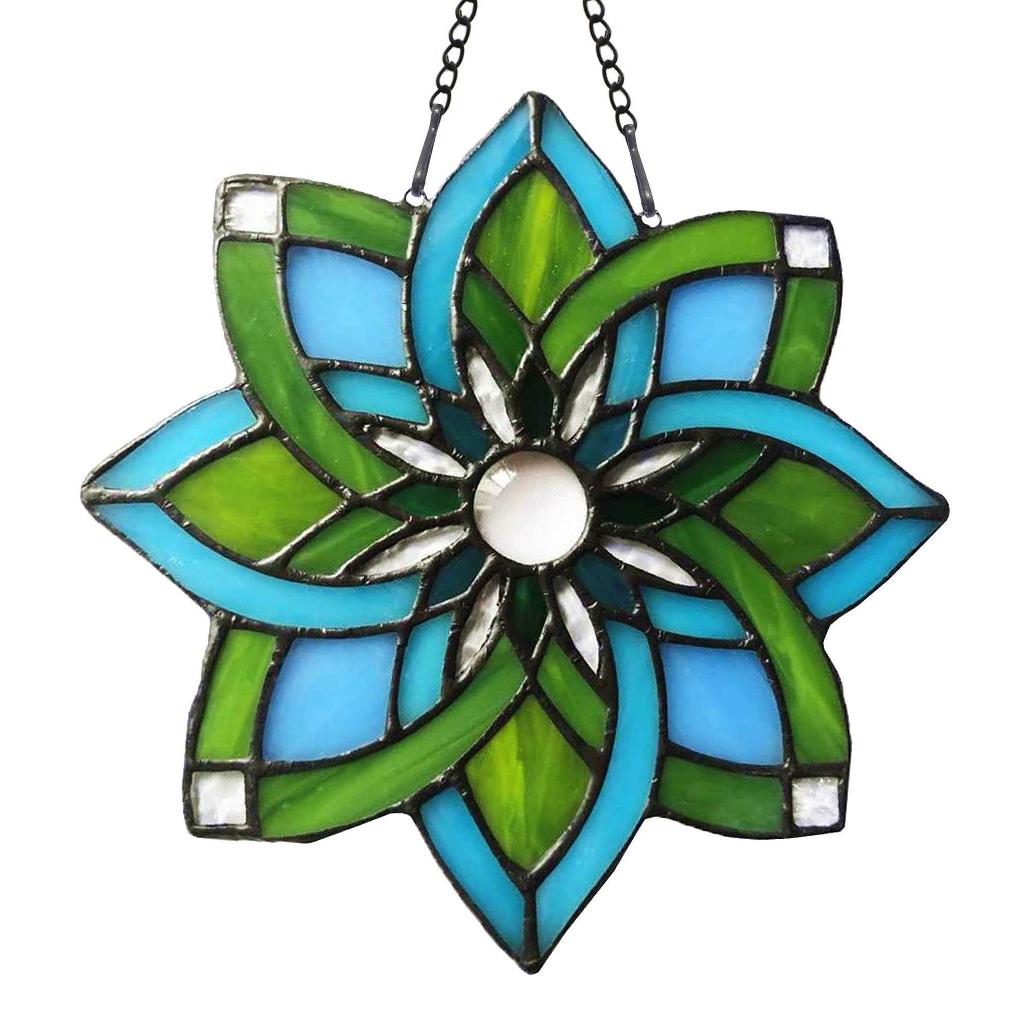 HAOSUM Mandala Stained Glass Window Hanging Panels Gift for Friends (6.5"×6.5”)