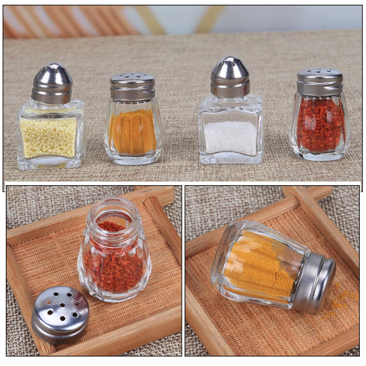Lot de 10 pots à épices portables en verre et en fer, pour épices fraîches, cuisine, barbecue, idéal pour une pendaison de crémaillère