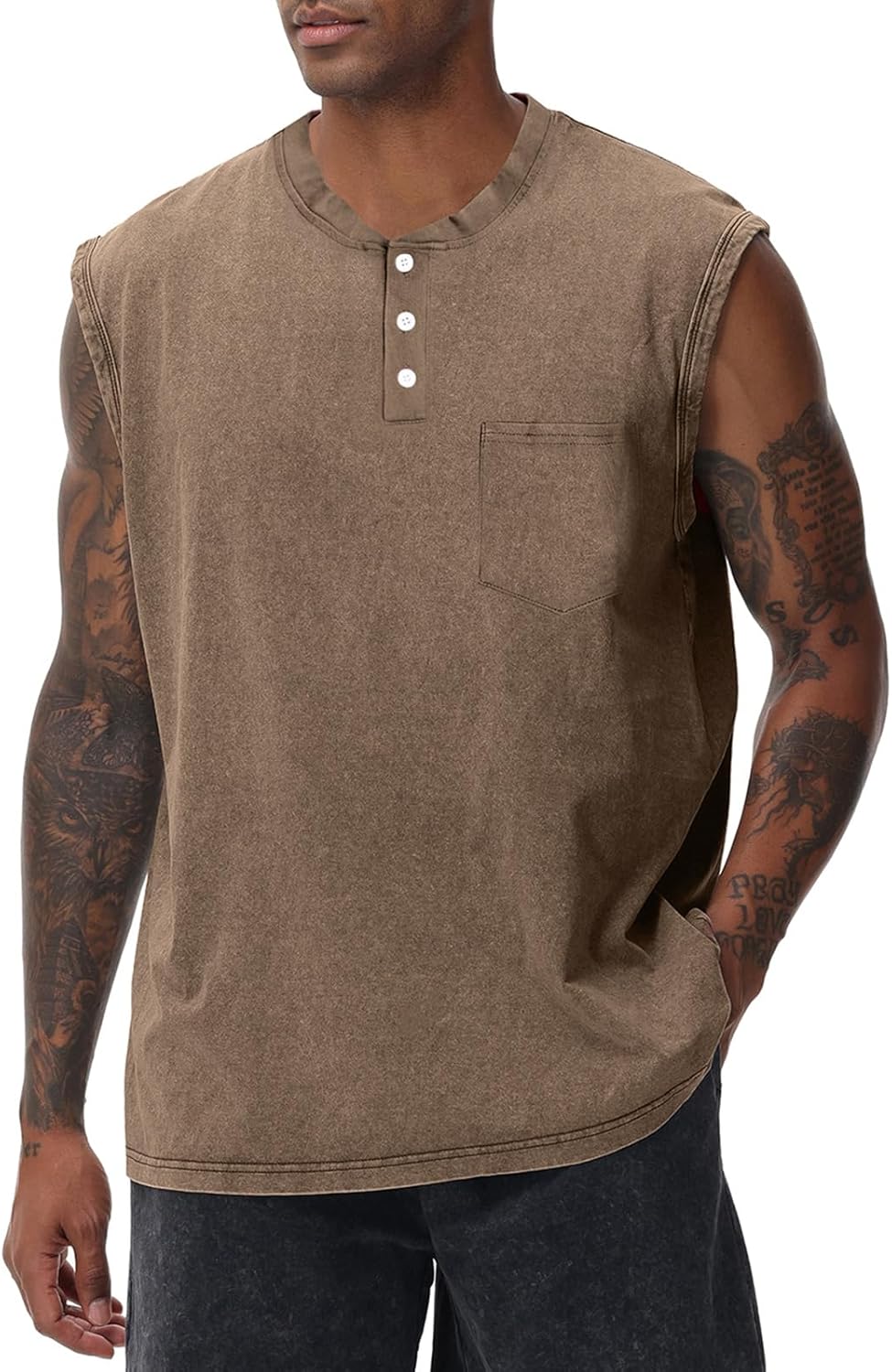 KEEPSHOWING Mens Workout Tank Tops Sleeveless Tee Shirts Muscle Gym Shirts Acid Wash T Shirts Running Loose Fit Tee