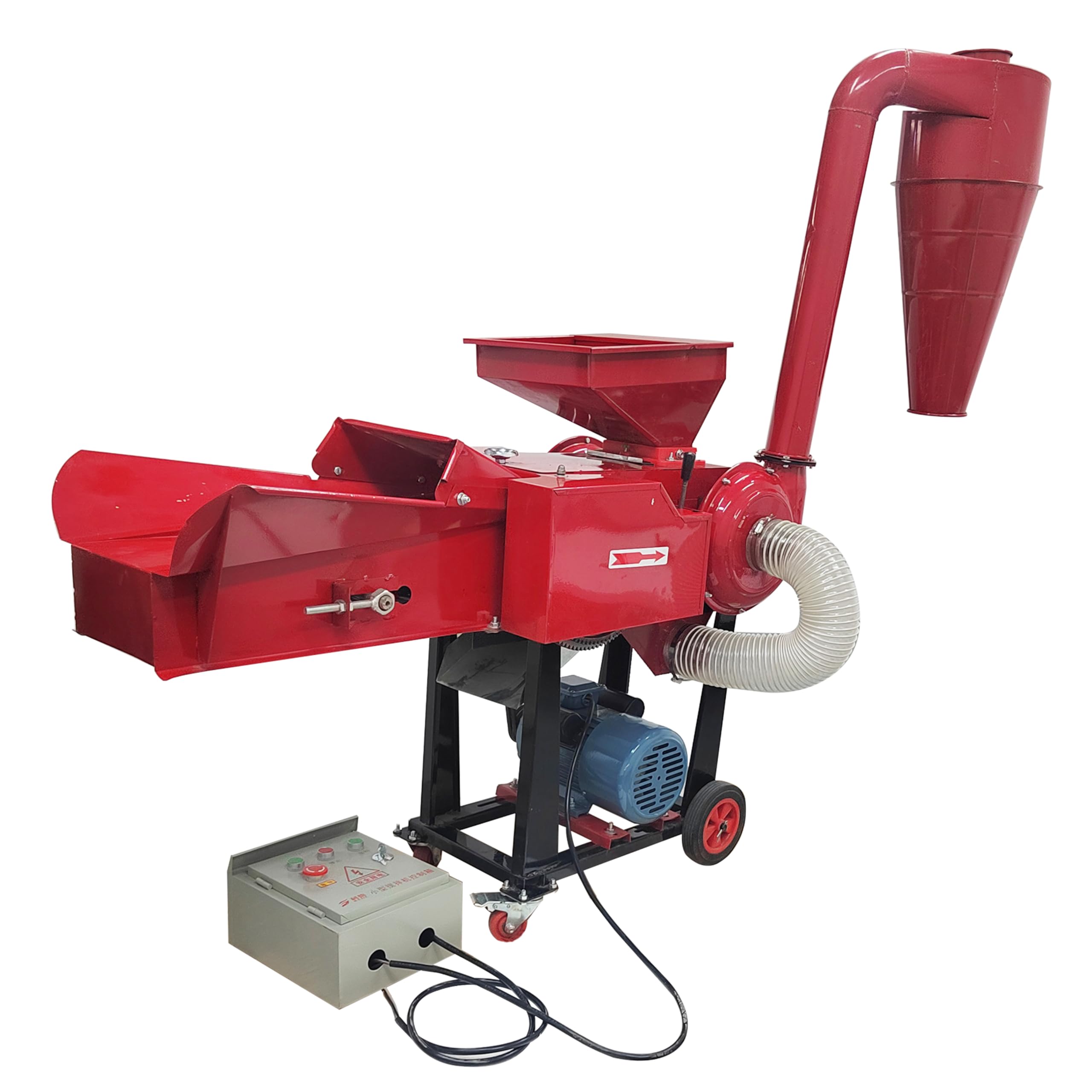 TECHTONGDA Dry-Wet Straw Hay Cutter Crusher Grain Grinder Mill Powder With Self-priming Inlet for Corn Wheat Animal Feed with Conveyor 220V