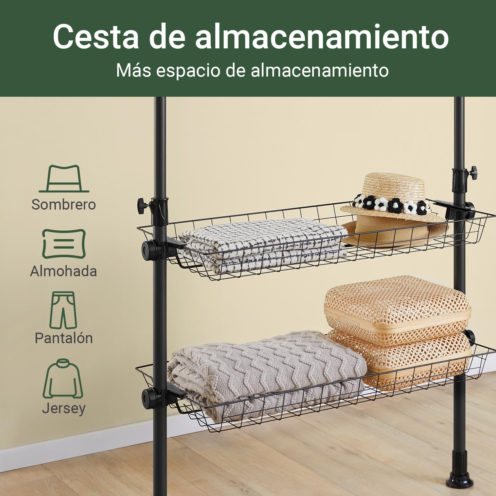 SoBuy Telescopica Perchero Burro Ropa resistente, dormitorio | Armario abierto ajustable con barras y estantes, perchero resistente para vestidor, negro, KLS04-II-SCH
