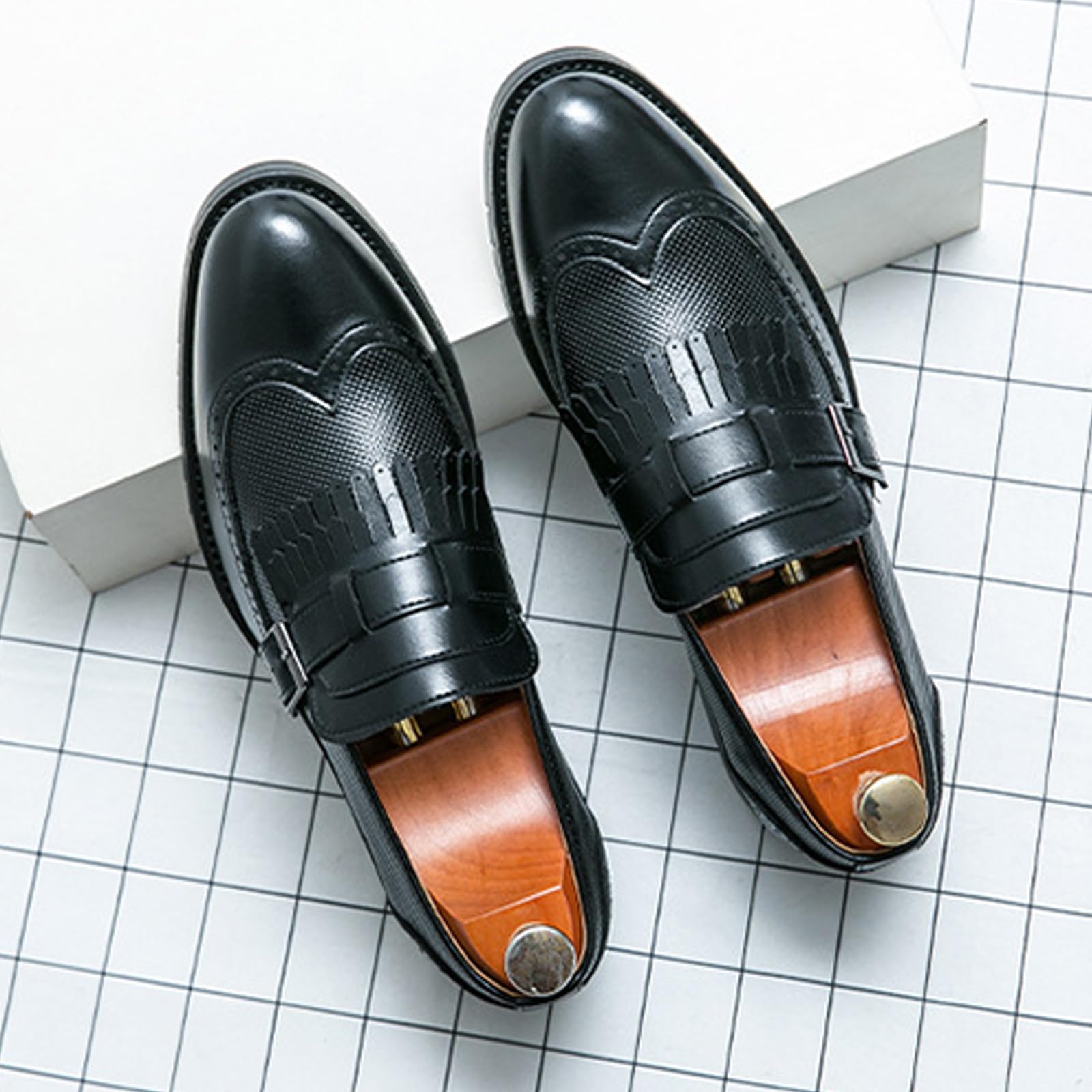 Mocasines Borlas para Hombre Zapatos De Vestir Formales De Cuero con Punta De ala