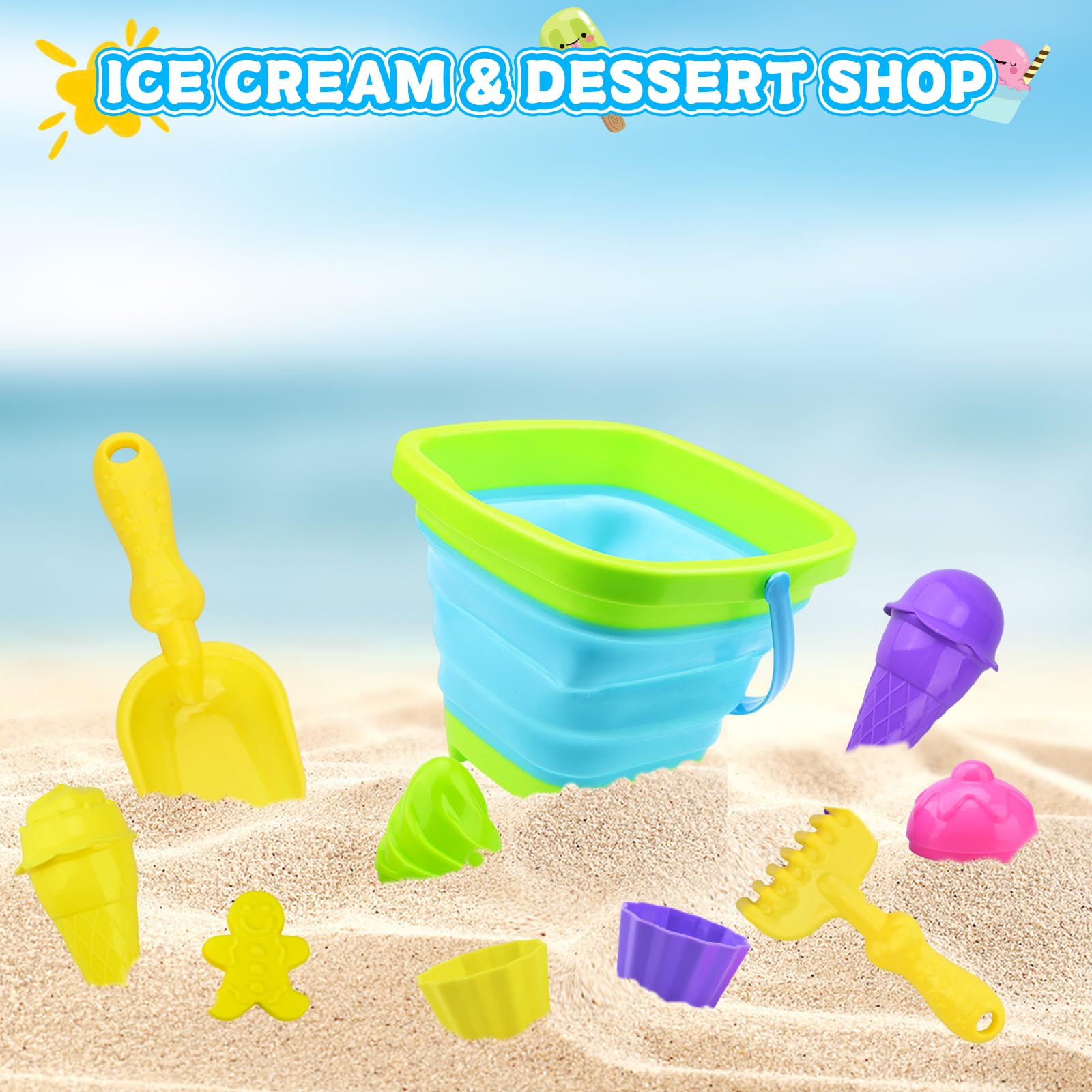 Juguetes de Playa para Niños,Juego de Juguetes de Arena,Juguetes Playa en Bolsa de Malla,Juguetes Playa con Moldes de Arena Castillo,Cubo,Pala,Juguetes de Playa al Aire Libre Niños Niñas