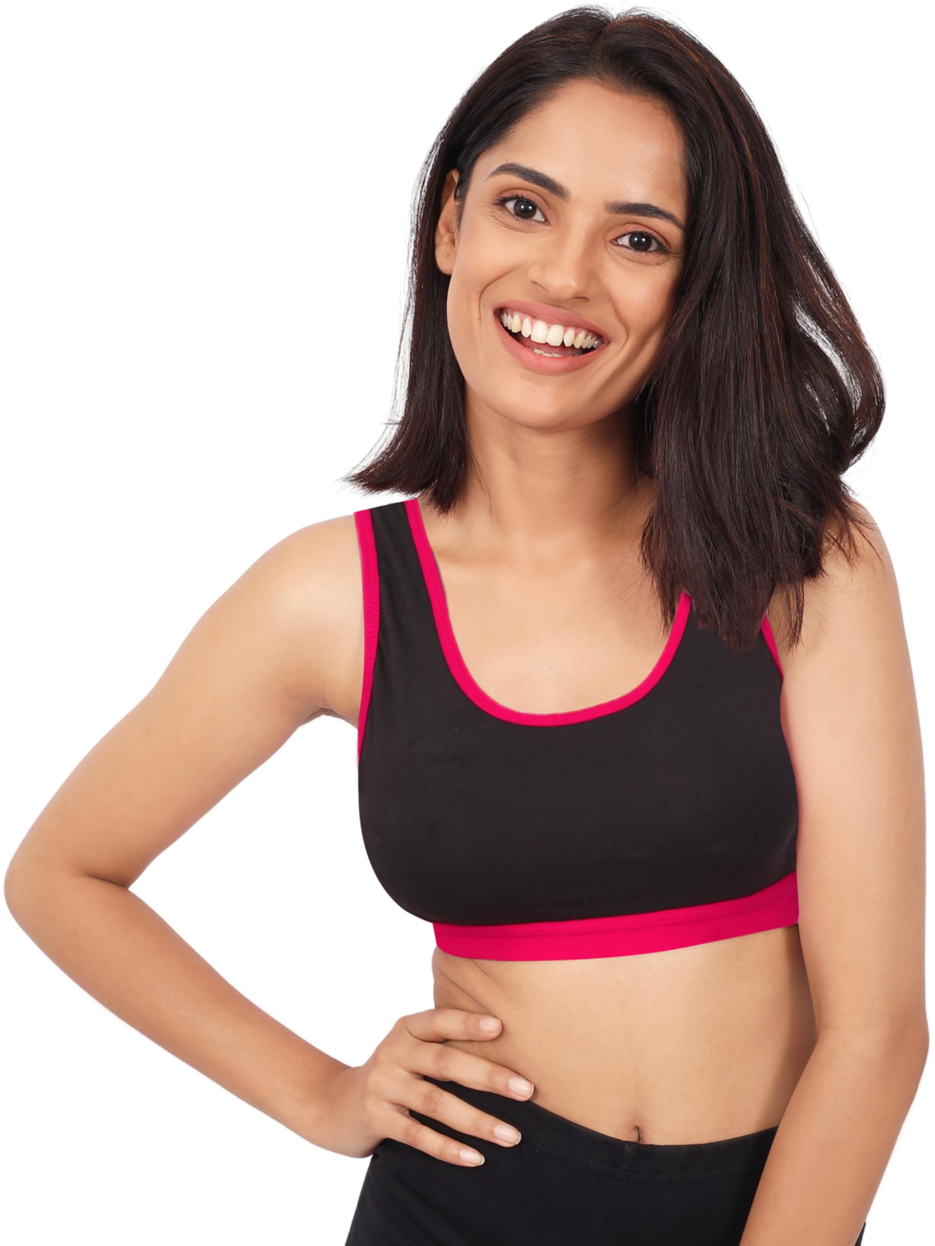 DChica Sports Bra for Women's, Cotton Non-Padded Full Coverage, Non-Wired T-Shirt Gym Workout Bra with Regular Broad Strap, Training Bra for Young Women