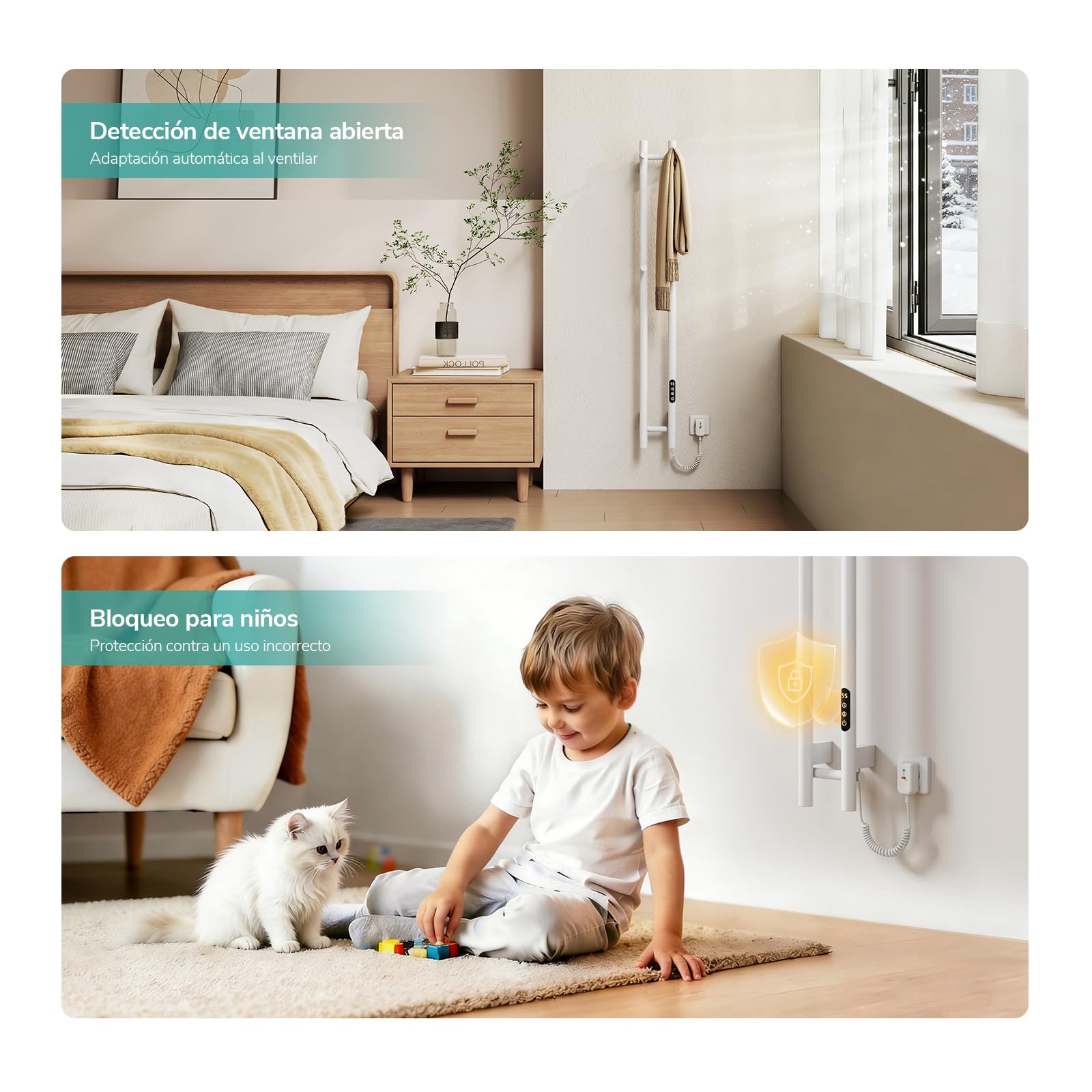 EMKE Toallero Eléctrico Inteligente Bajo Consumo, 120x12 cm,Blanco | Radiador Toallero WiFi de Fibra de Carbono, Termostato 30-70°C, Programable, de Pared,6 modos