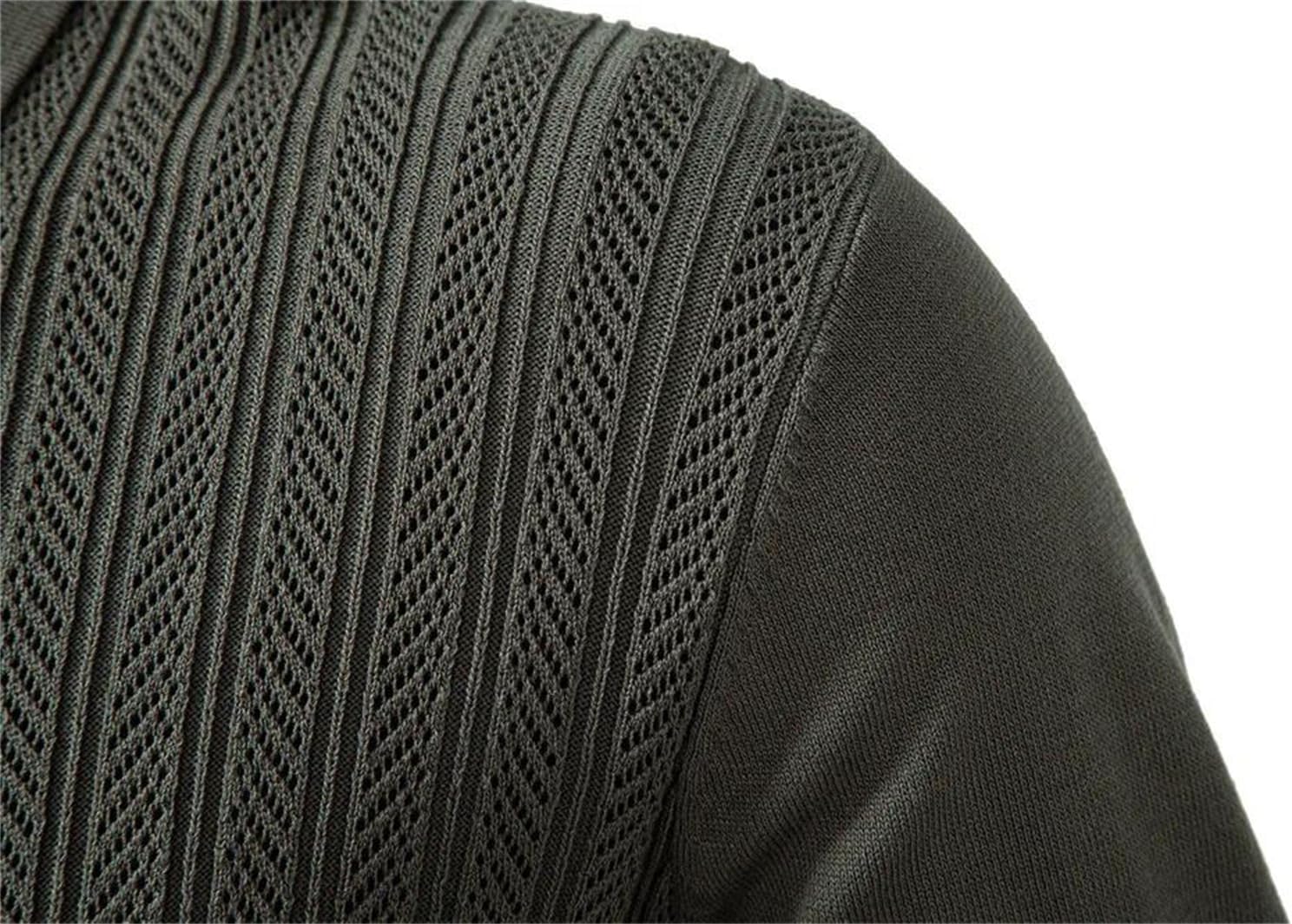 Men's Half Zip Polo Sweaters Long Sleeve Pullover Lightweight Turndown Collar Spliced Textured Highly Elastic Tops