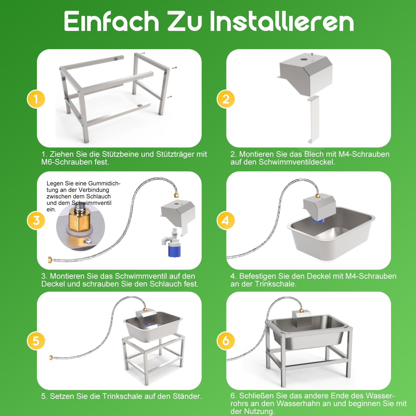 11L Trinkbrunnen für Hunde,Hundenapf Erhöht mit stabilem Metallständer,Edelstahl-Tiertränke mit Schwimmerventil,Edelstahl Hundebrunnen Automatische Wasserauffüllung für drinnen und drauße