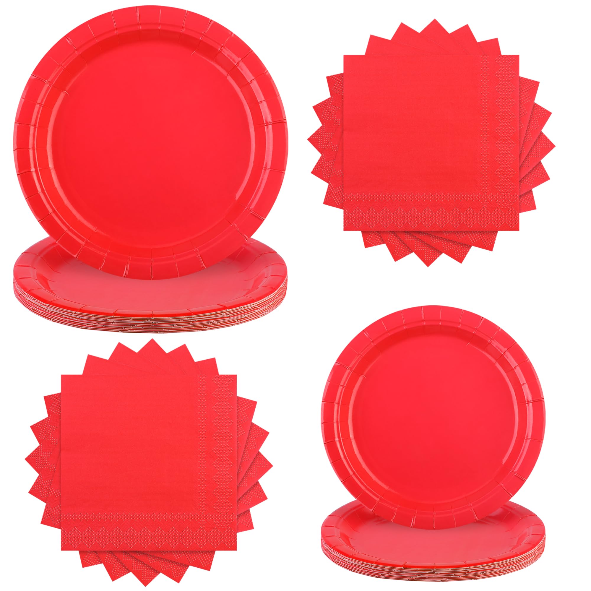 Ruisita 48 Pieces Red Party Supplies Solid Red Tableware Including 7 Inch and 9 Inch Paper Dinner Plates 2 Ply Napkins for Wedding, Birthday Party, Picnic, Barbecue (Serves 16)