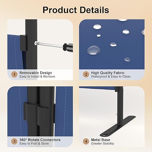 Miniatura 4 de GOJOOASIS Divisores de habitación Pantalla de privacidad plegable 3 paneles de división (azul)
