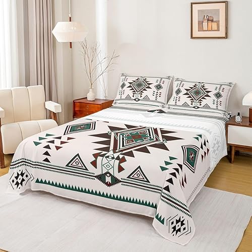 Erosebridal Juego de sábanas ajustables occidentales de geometría vintage, sábanas de estilo bohemio occidental, sábana encimera de estilo