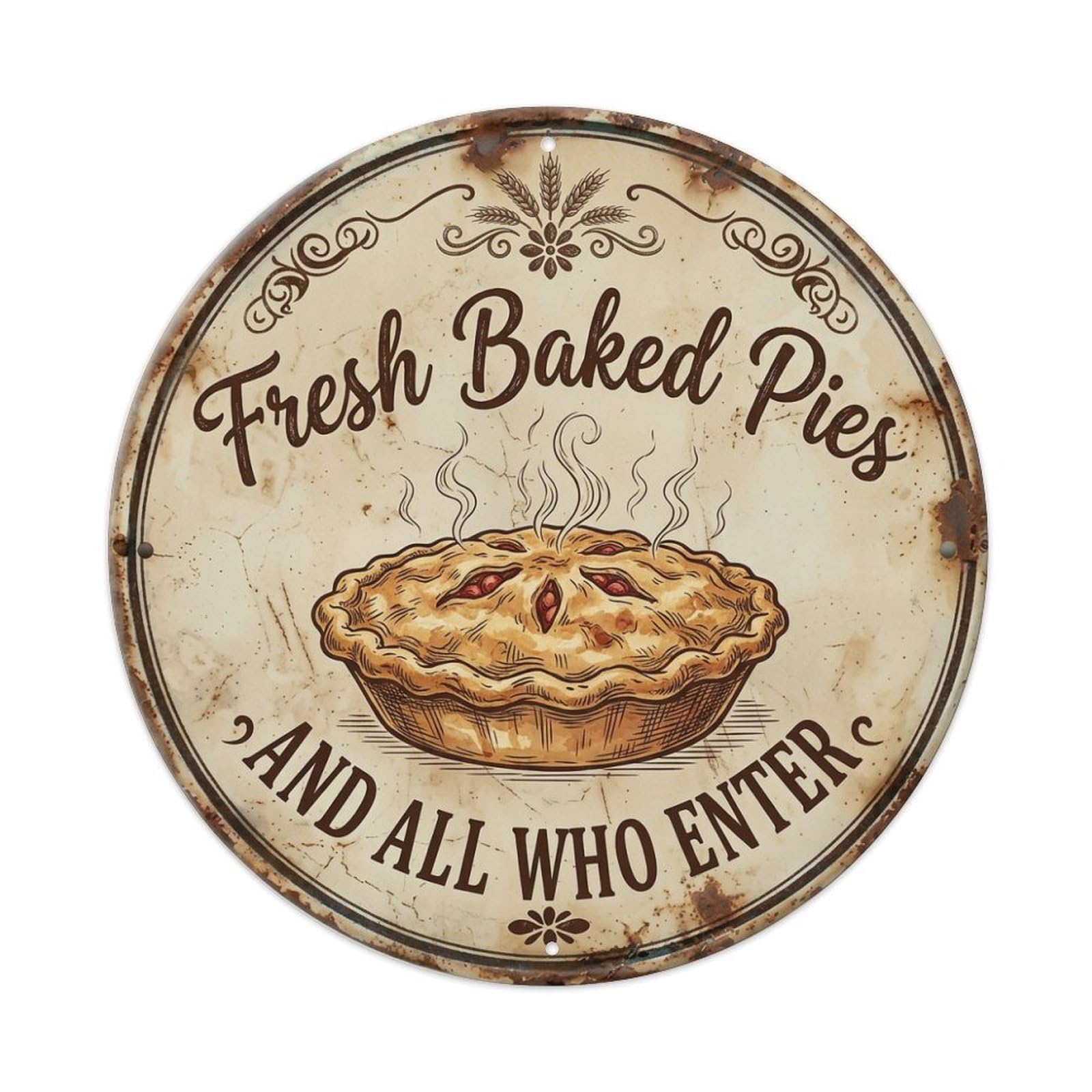 Round Tin Sign 03 - Farmhouse Bakery Metal Tin Sign Plaque Wall Decor for Cafe, Club Bar, Office, Home Garden Round Metal Poster 8x8Inch