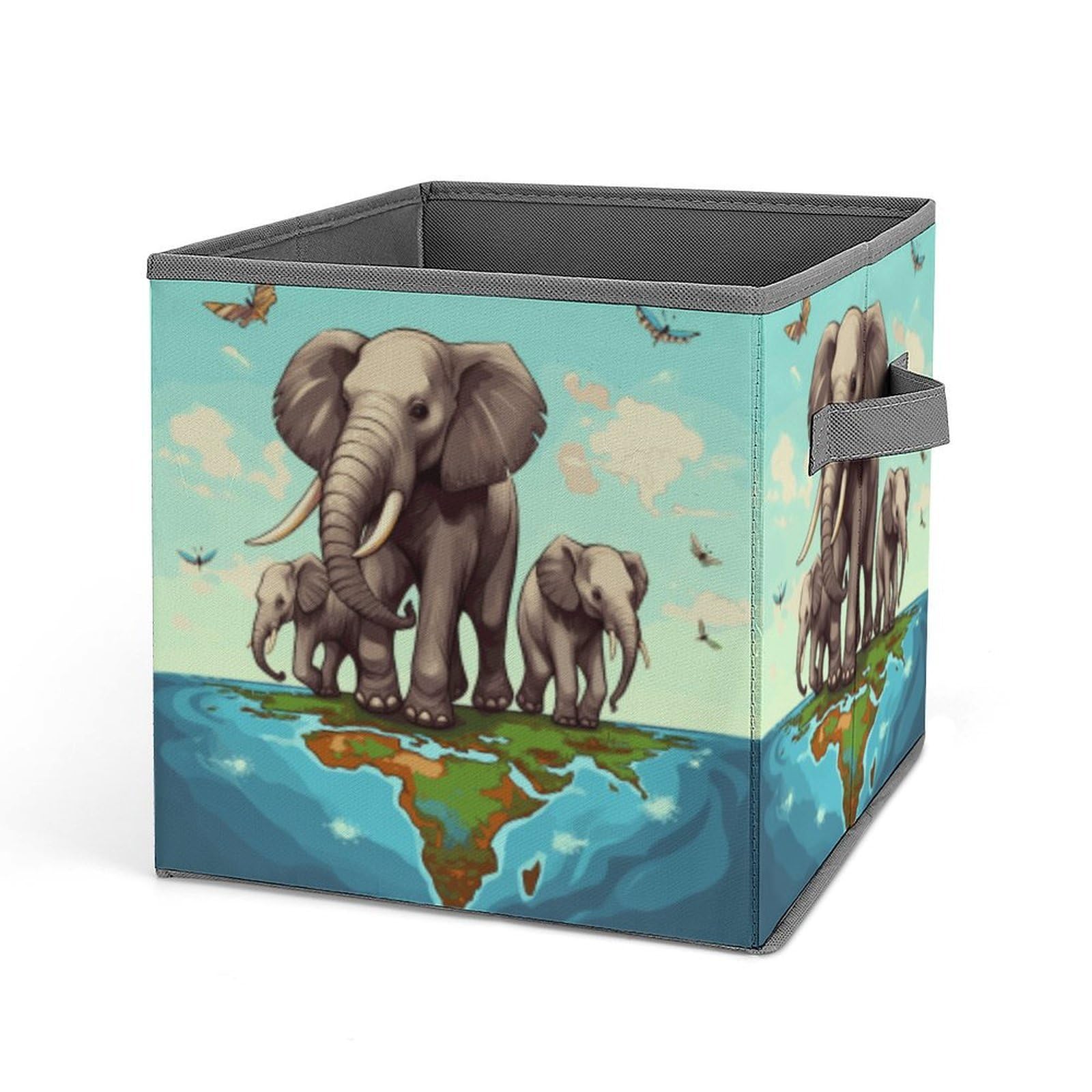 JTREHY Elephants Storage Bins Sturdy Large Capacity Folding Sorting Boxes Convenient Stable Storage Box Collapsible Fabric Storages Cubes Organizer with Handles