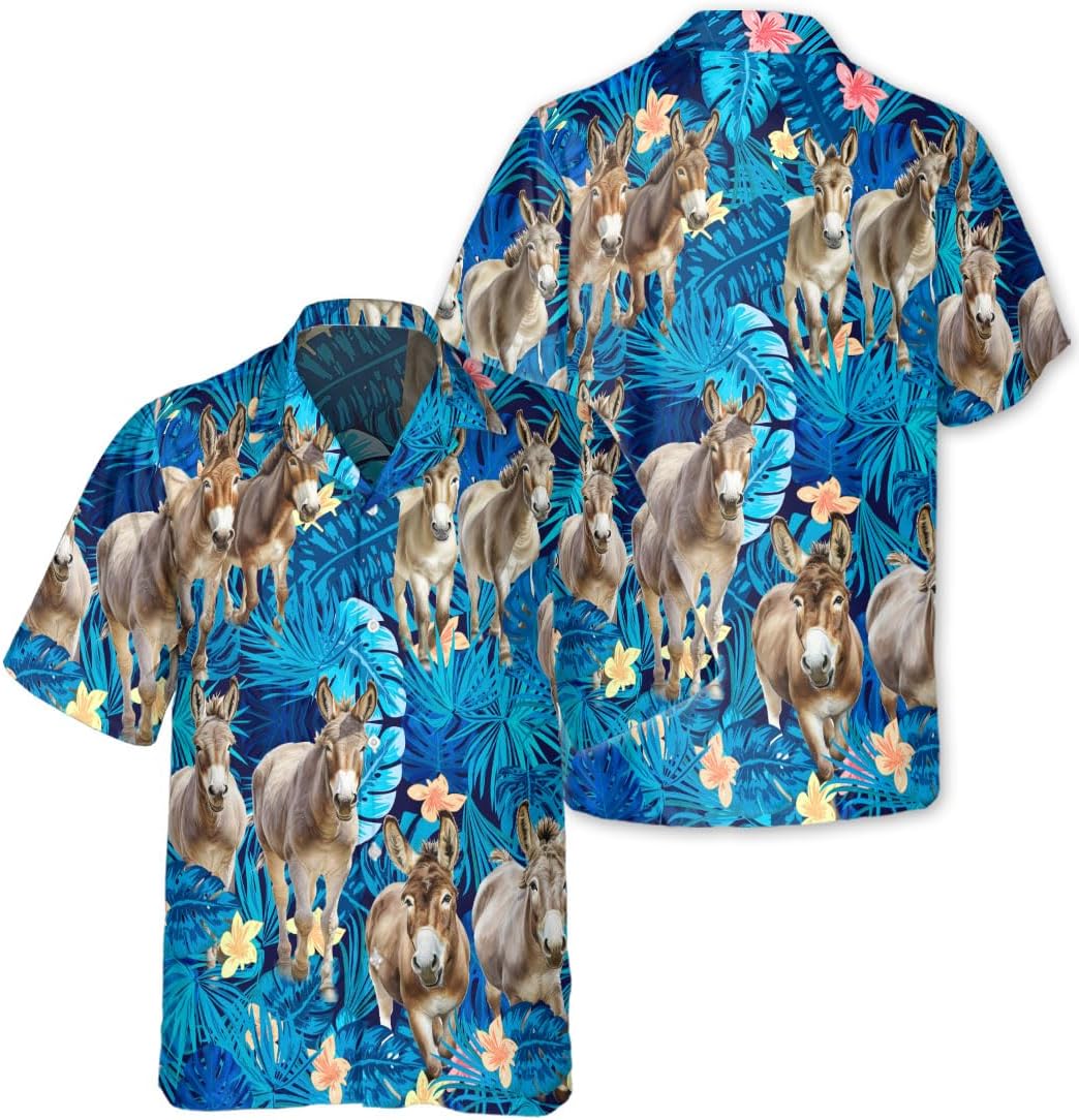 Donkeys Hawaiian Shirt for Men Funny - Hawaiian Shirts Short Sleeve - Mens Button Down Shirt Gifts for Animal Lovers