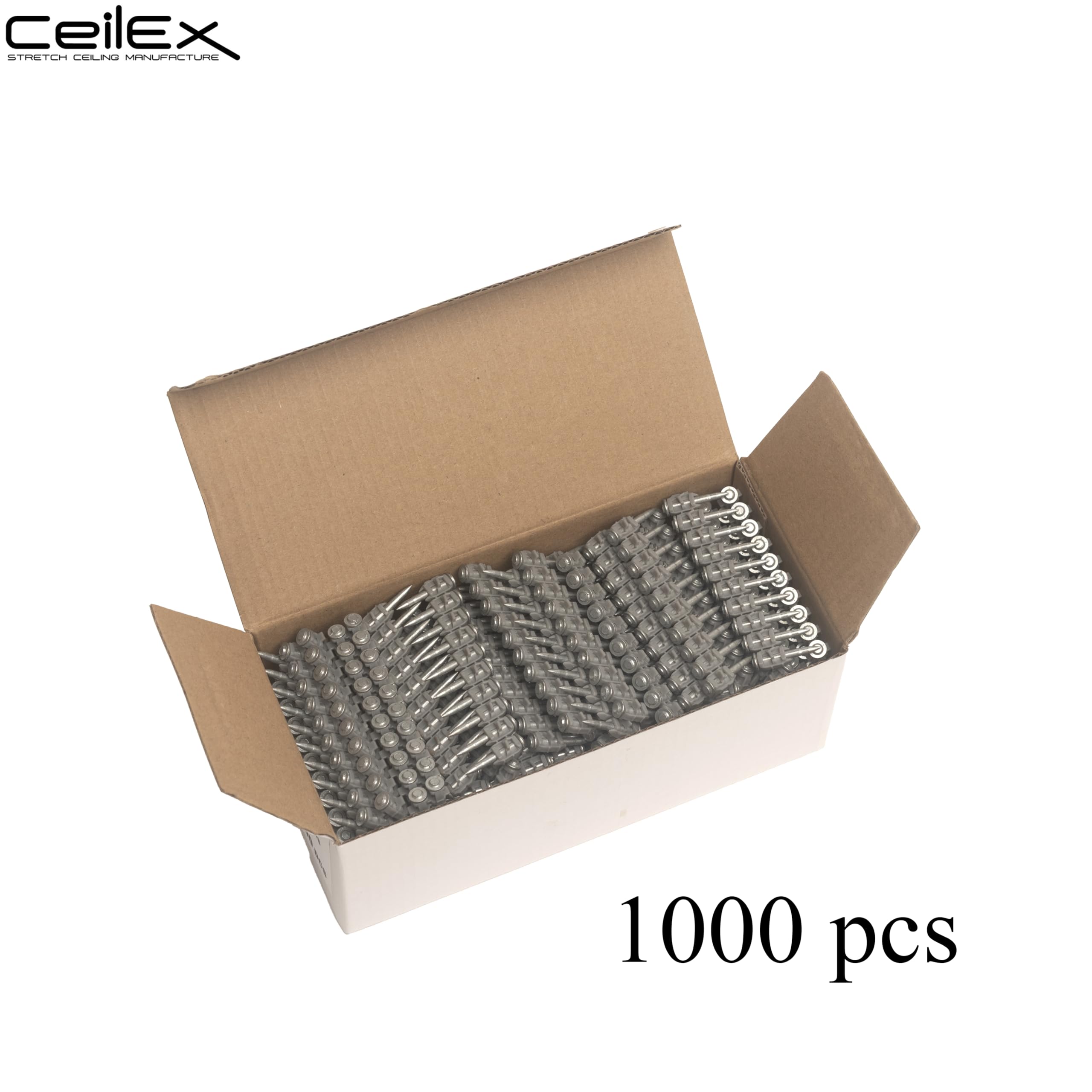 1000 chiodi per calcestruzzo fascicolato da 5/8''-16mm, 3/4''-19mm, 7/8''-22mm, 1''-25mm, 1 1/16''-27mm, 1 1/4''-32mm, 1 1/2''-38 mm o 200 chiusure in plastica per canalina per cavi - solo per Hilti