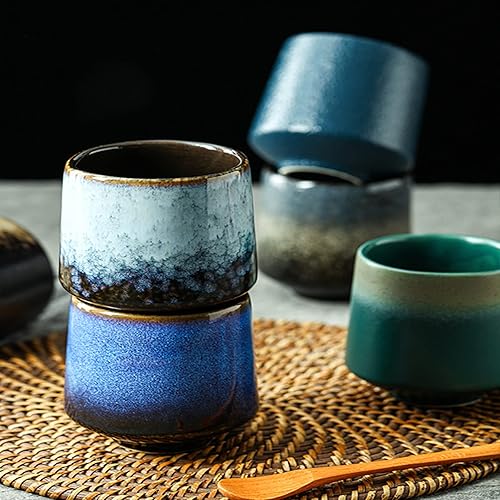Miniatura 7 de LIUCUON Juego de tazas de té de cerámica japonesas, taza de espresso, tazas de café de porcelana, juego de 4 tazas de té para el hogar y la oficina,