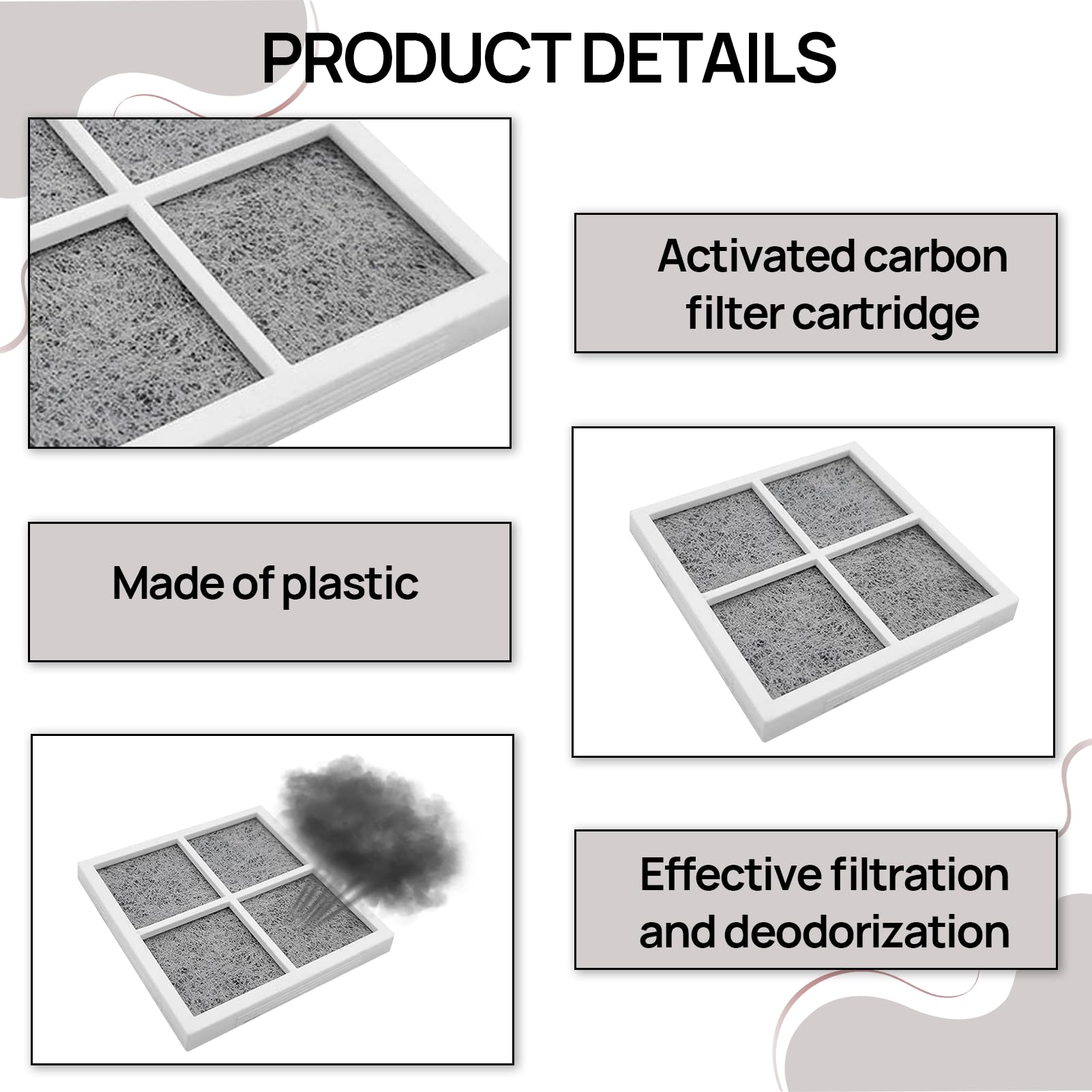 3 Pièces Filtre à Air pour Réfrigérateur LG LT120F, Filtre Frigo Américain LG LT120F, Compatible avec LG Pure n Fresh LT120F (3PCS)