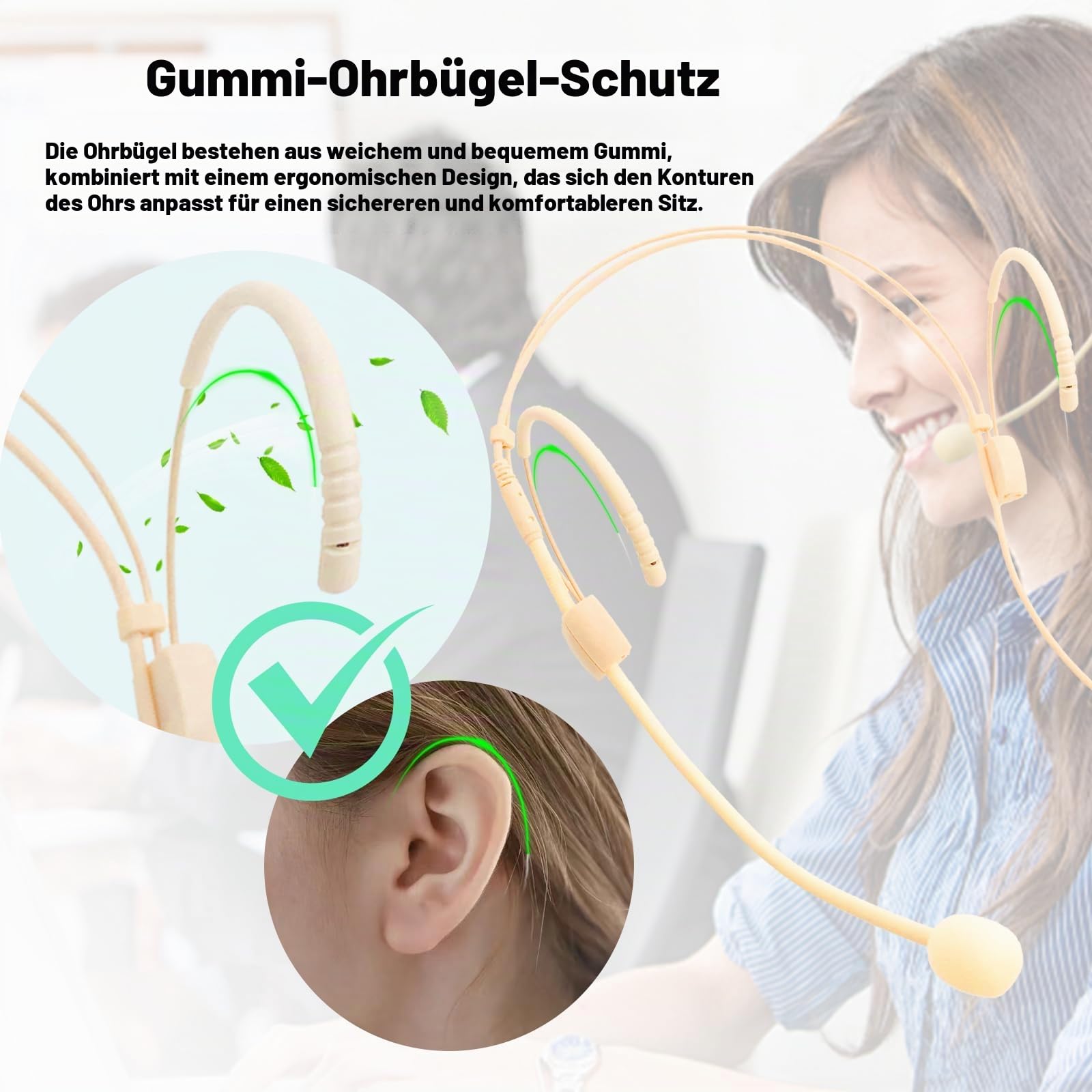 Mikrofon mit einzigartigem Kopfbügel kompatibel mit dem Shure kabellosen Sender, omnidirektionales Kondensatormikrofon beige (mini XLR TA4F weiblich)