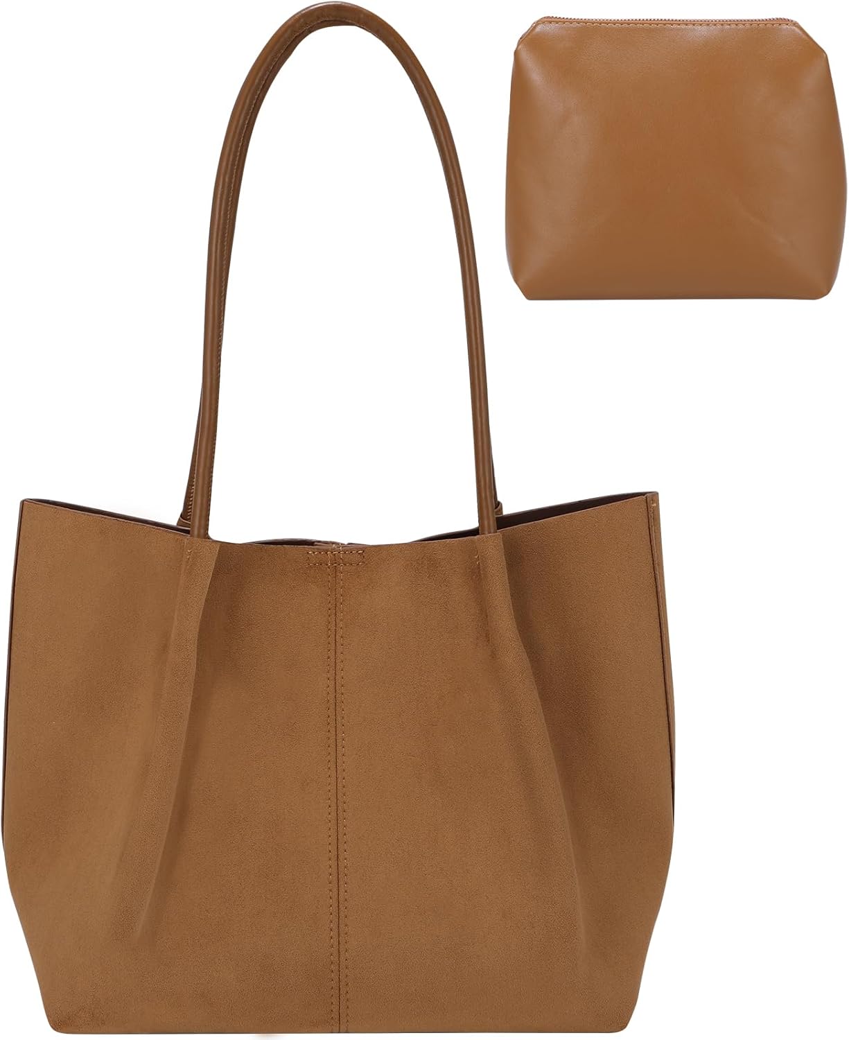 Women Large Tote Bag, Faux Suede Shoulder Tote with Top Handle, Magnetic Closure, Carryall with Makeup Pouch for Work Daily