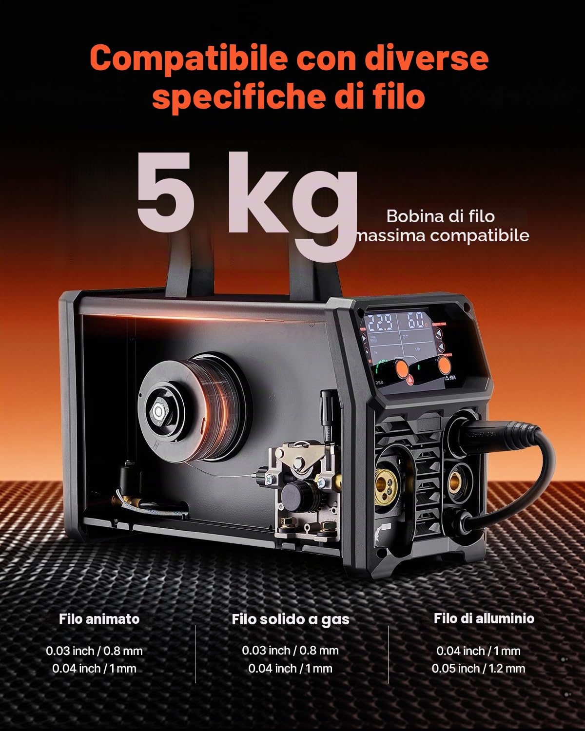 VEVOR Stazione Saldatura MIG Corrente Uscita 250 A, Saldatrice MIG Sinergica Portatile Senza Gas MIG Gas MMA Lift TIG AU TIG 5 in 1 IGBT Tecnologia Inverter Schermo LCD, Torcia Lift TIG Non Inclusa