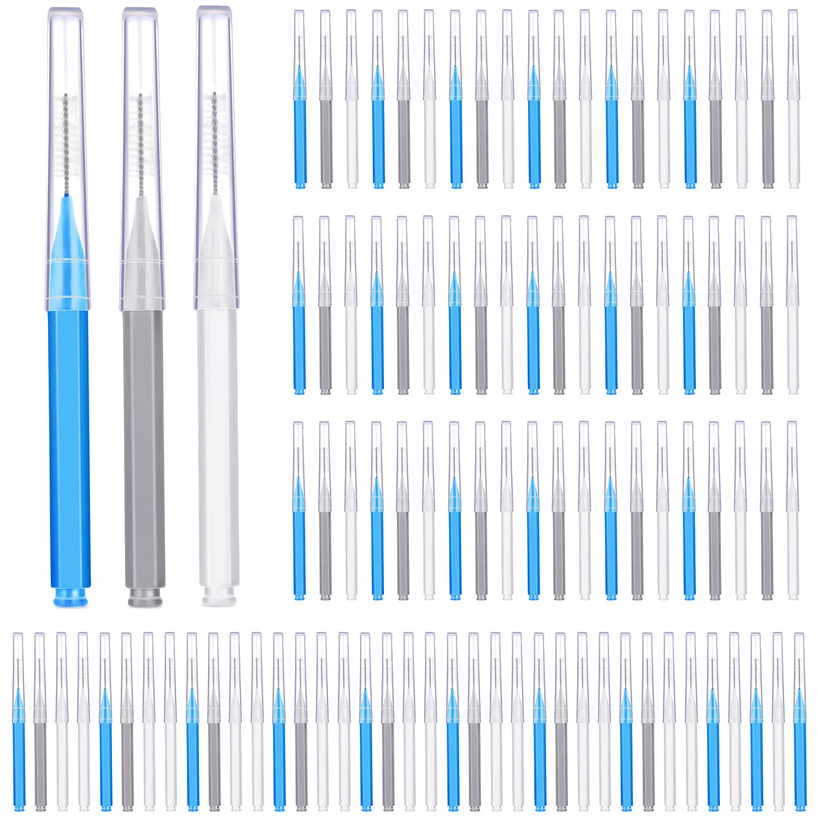 Patelai 100 Pcs Braces Dental Brushes,Blue, Grey, White,Various Sizes