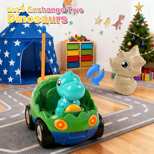 Miniatura 5 de MagicKidz Auto de dinosaurio a control remoto para niños, paquete de 2 autos de juguete de dinosaurio a control remoto para niños pequeños a partir