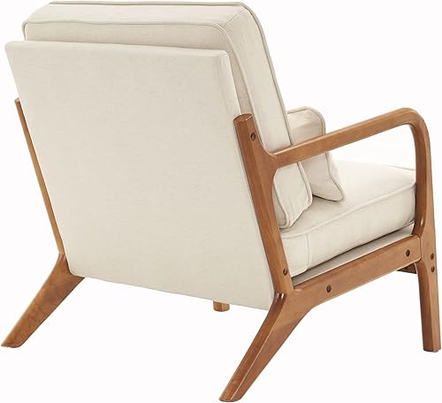 Miniatura 7 de Sillas de sala de estar, muebles de sala de estar, silla de ocio, apoyabrazos tapizado de roble, sofá de acento moderno individual blanco roto silla