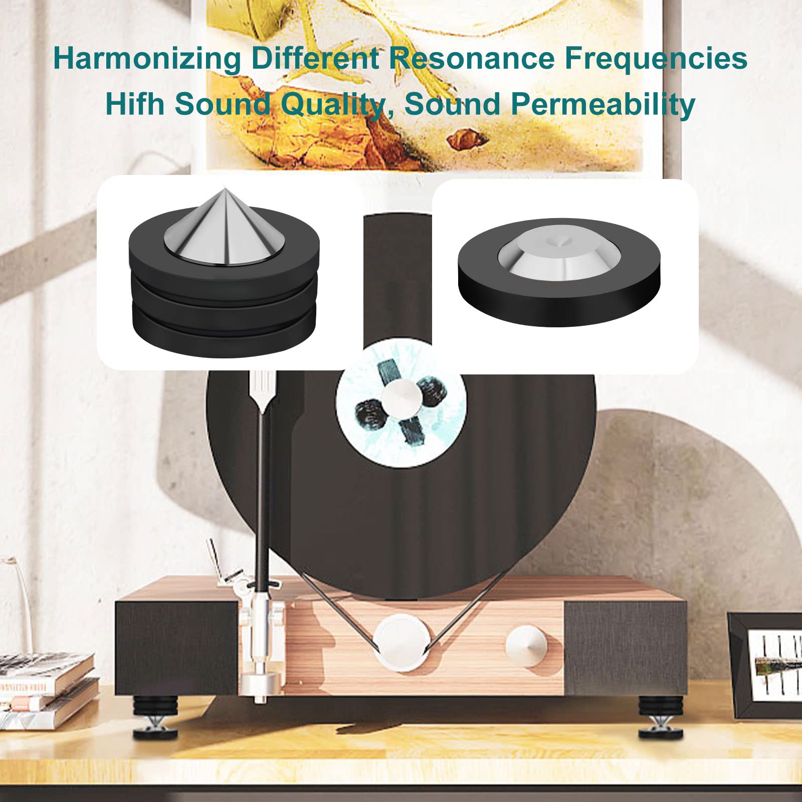 Lot de 4 pieds de haut-parleur 49 mm x 49 mm avec coussinets de haut-parleur en acier inoxydable POM - Pieds pour haut-parleurs Hi-Fi, caisson de basses, amplificateur audio, DAC et lecteur