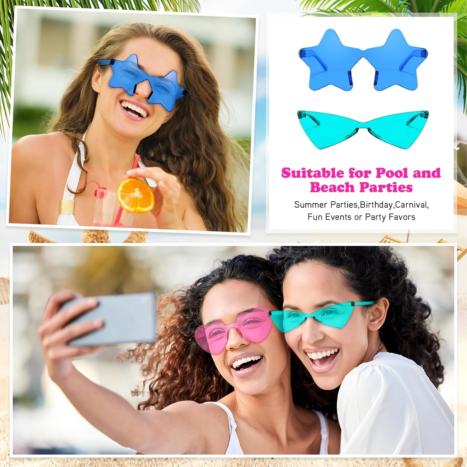 Matcheck 18/45 Pack Mixed Style Rimless Sunglasses Bulk Transparent Candy Mixed Color Glasses Clear Party Eyewear for Women - Image 3