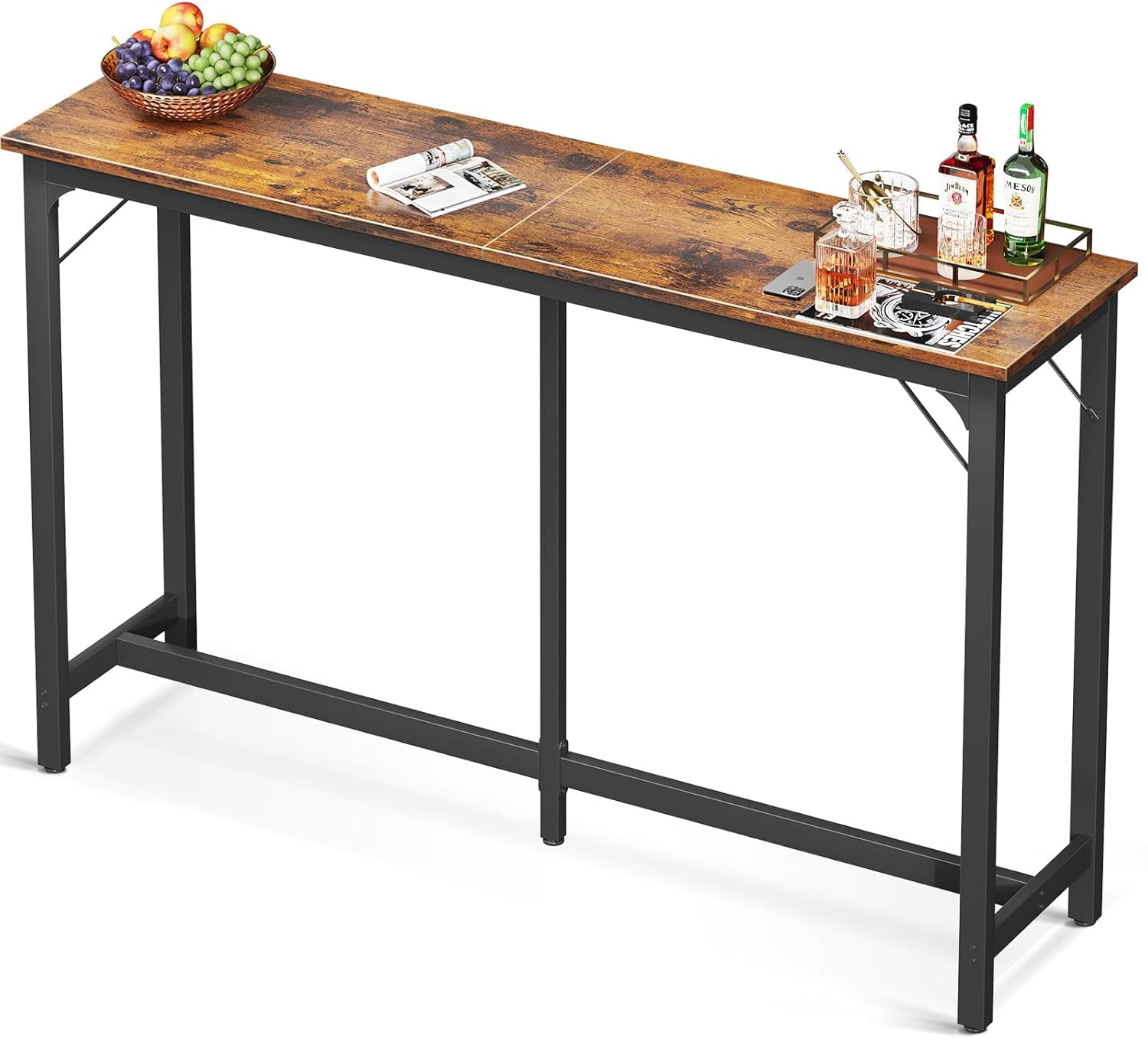 ODK 63 inch Bar Table, Bar Height Pub Table, Counter Height Bar Table, Rectangular High Top Kitchen & Dining Counter Tables with Sturdy Legs & Easy-to-Clean Top, Indoor use, Rustic Brown 63 Inch Rustic Brown