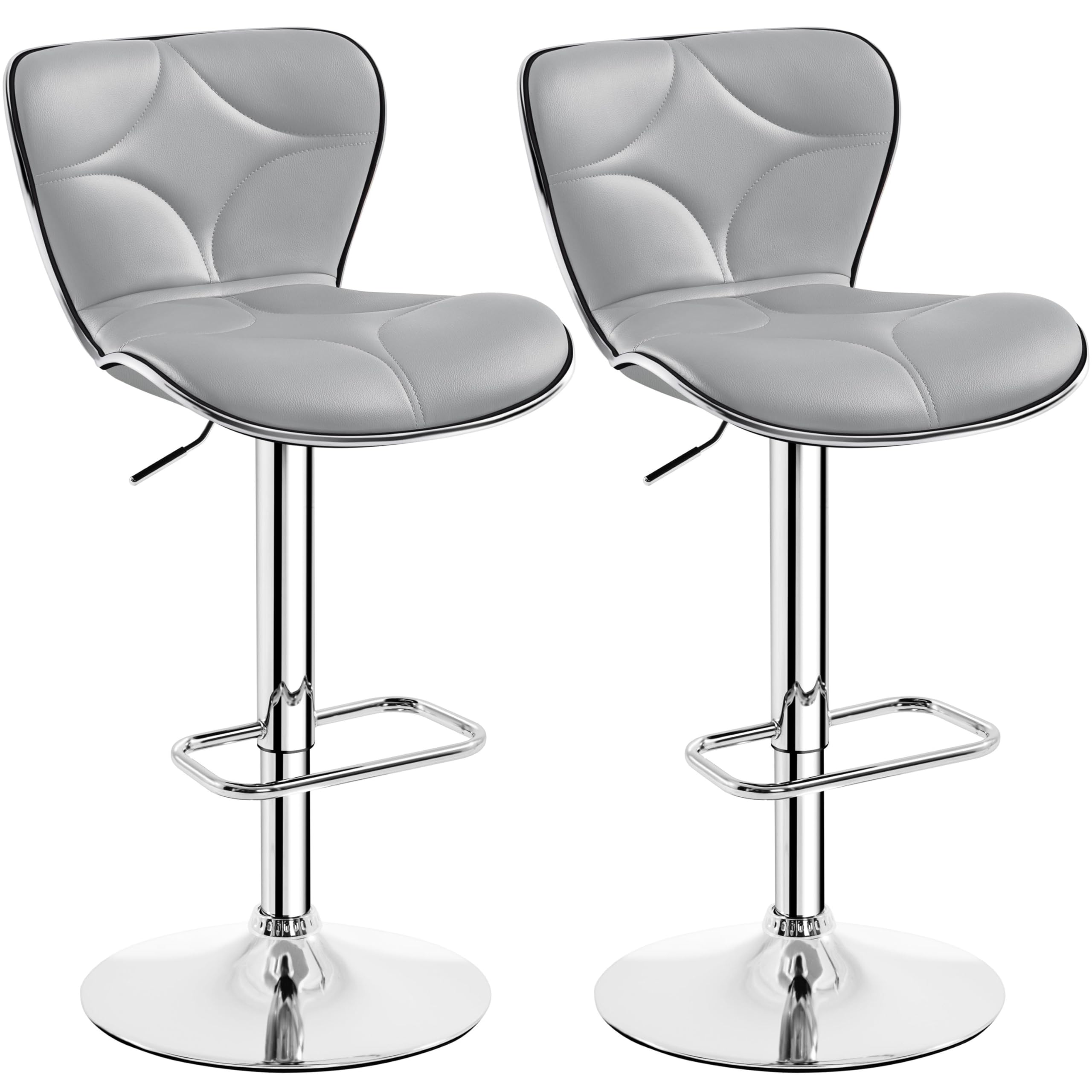 Yaheetech Set of 2 High Bar Stools Modern Kitchen Design Adjustable Height with Seashell Backrest 360° Swivel Black (Light Grey)