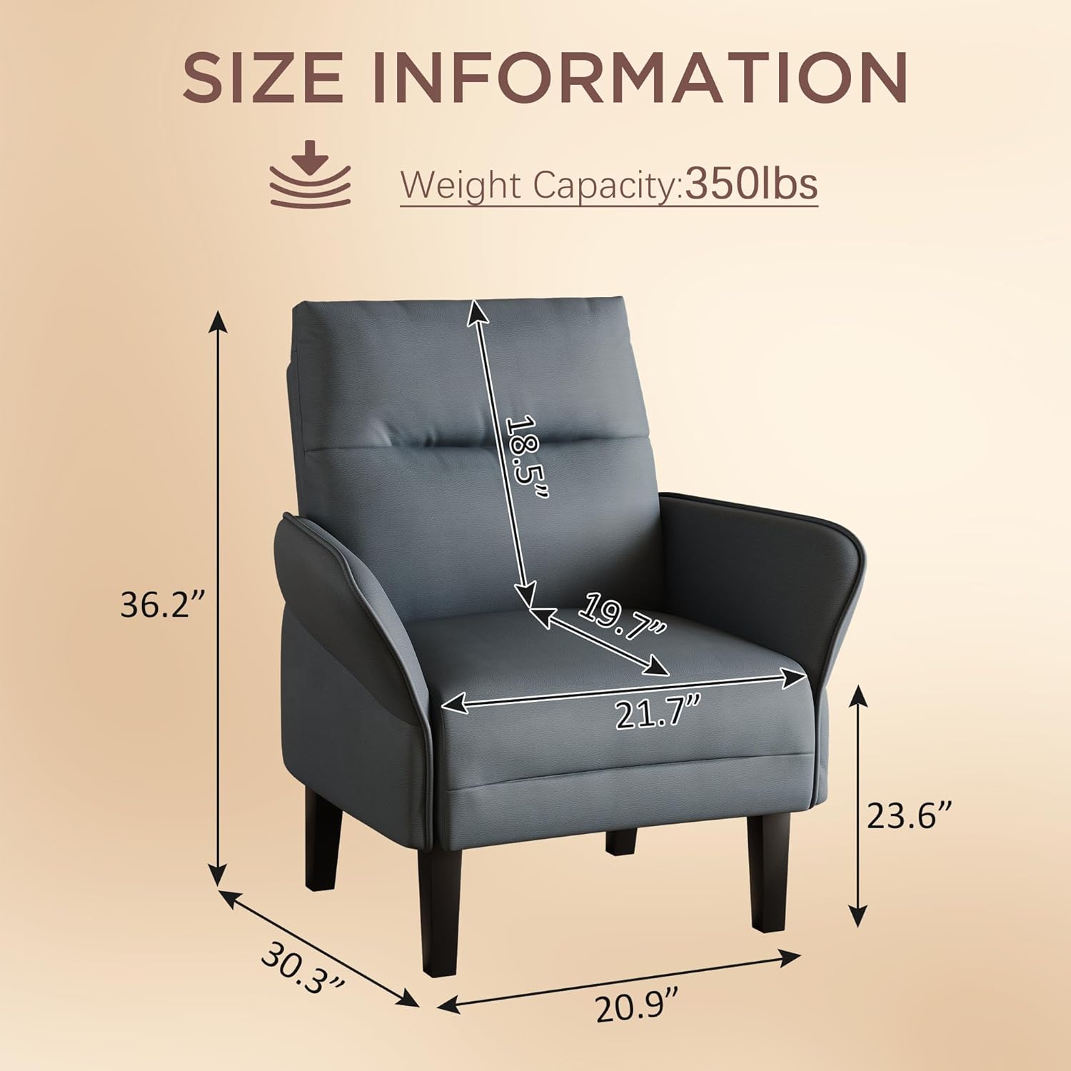 Aklaus Morden Accent Chair with PU Leather Armrest,Upholstered Chairs Lounge Faux Leather Reading Chairs Side Sitting Farmhouse Mid Century Chair for Living Room, Bedroom, Balcony Grey