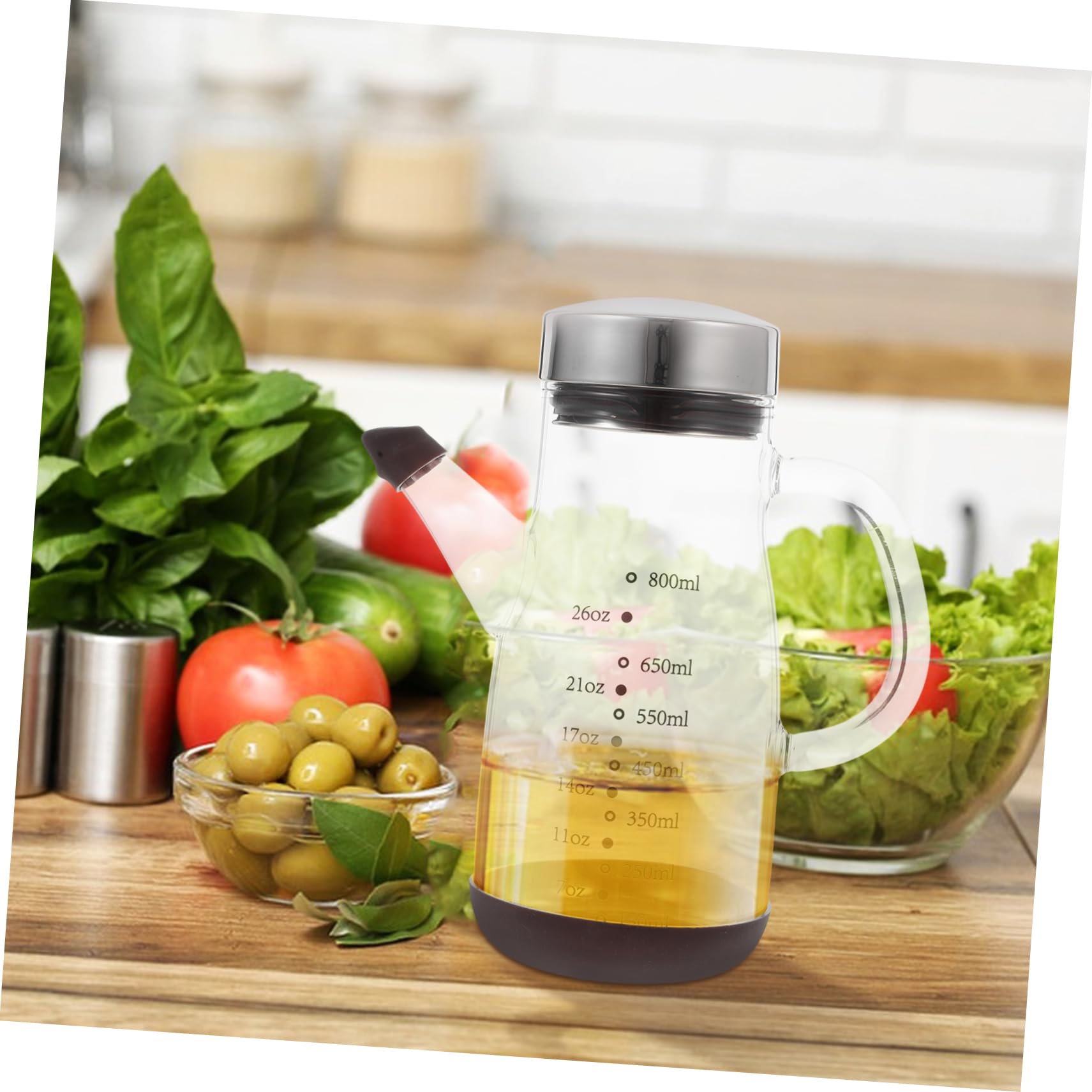 Oliera in Vetro Grande Capacità Acciaio Inox e Silicone | Contenitore per Olio da Cucina, Recipiente Salvagoccia, Bottiglia Pratica per Uso Quotidiano