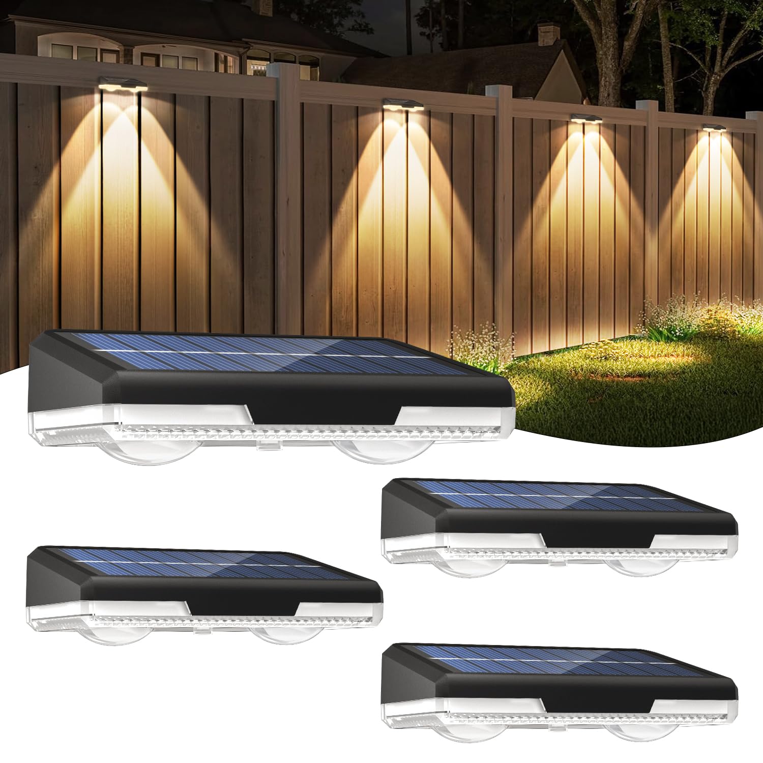 Solar-Fence-Lights-Outdoor-Garden - 4 Pack Garden Wall Lights Outdoor 8 Colors 9 Modes RGB Fence Light For Ouside IP65 Waterproof - Light Solar Powered Patio Deck Pool Step Fence Gate Yard Decoration