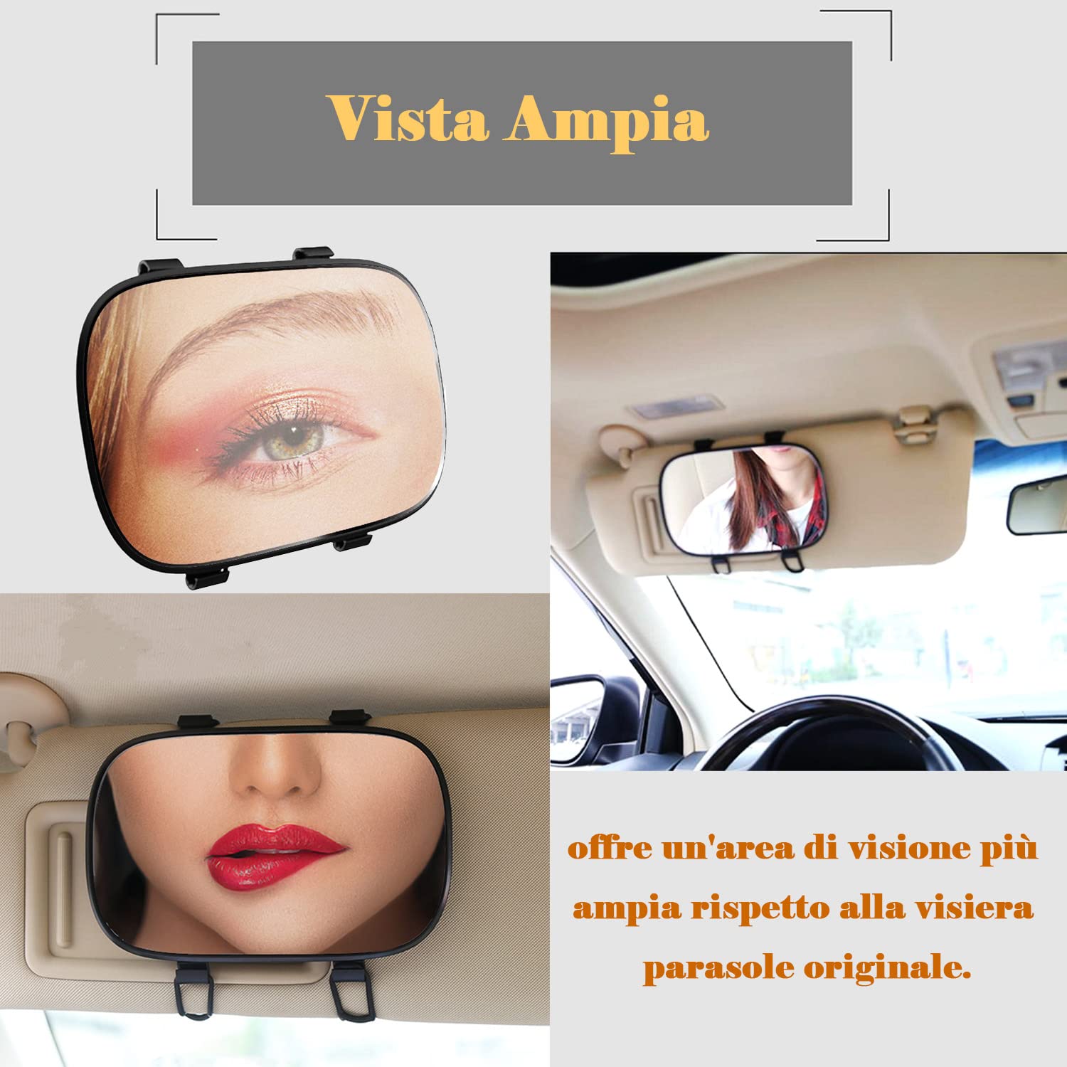 Specchio Da Trucco Per Auto Con Doppio Elastico - HD Per Parasole, Universale Per Auto E SUV - Foto 2