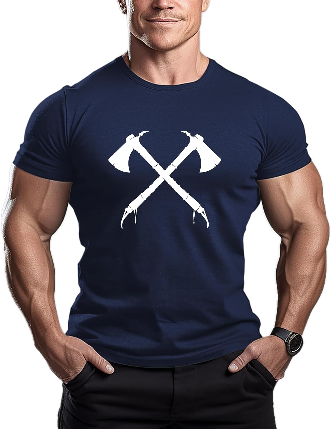 Viking Tomahawk Men’s Graphic T-Shirt, Cotton Short Sleeve Workout Tee for Gym Training & Fitness