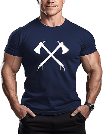 ReedCA Viking Tomahawk Mens Graphic T-Shirt, Cotton Short Sleeve Workout Tee for Gym Training & Fitness