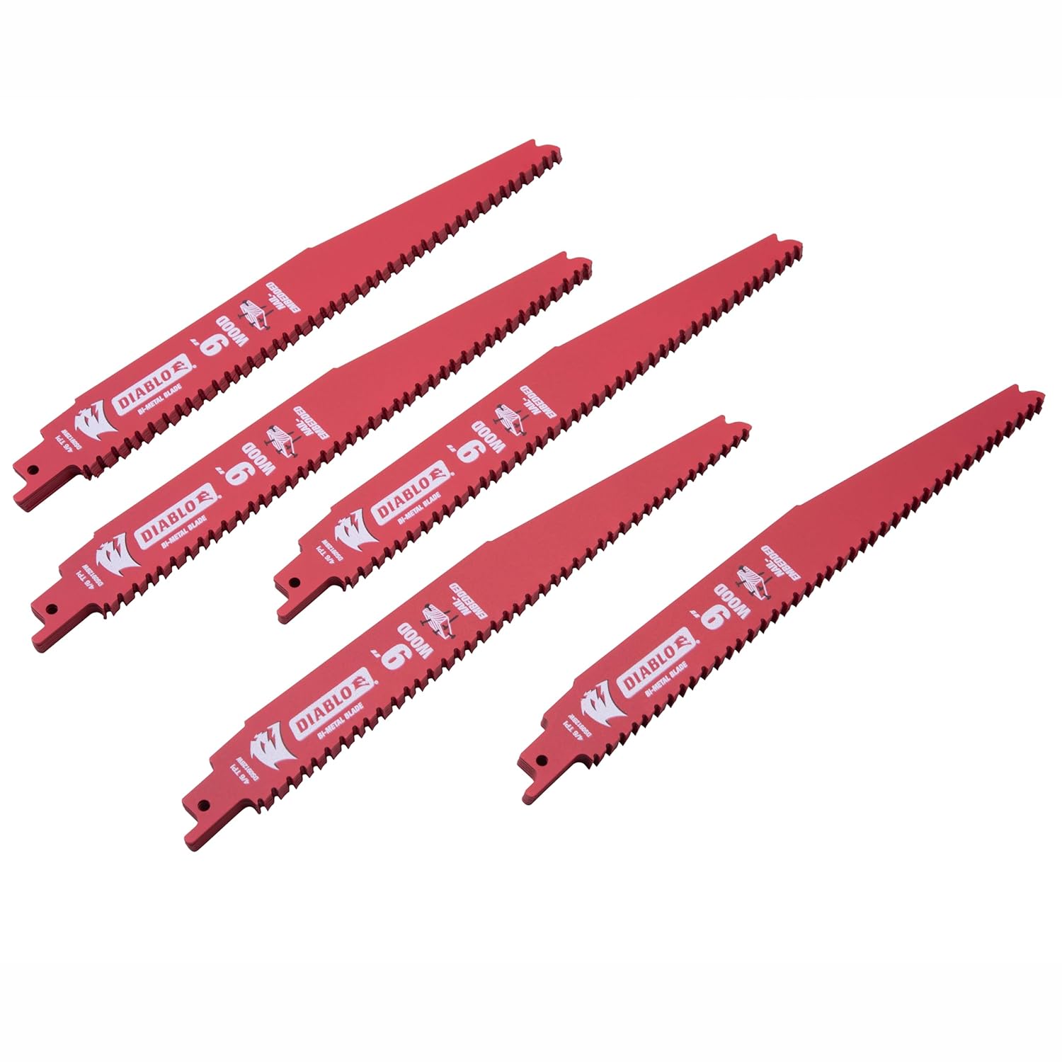 Diablo Bi-Metal Reciprocating Saw Blade for Nail-Embedded Wood - Variable Tooth - 9" Length, 4/6 TPI, 25-Pack - DS0912BW25