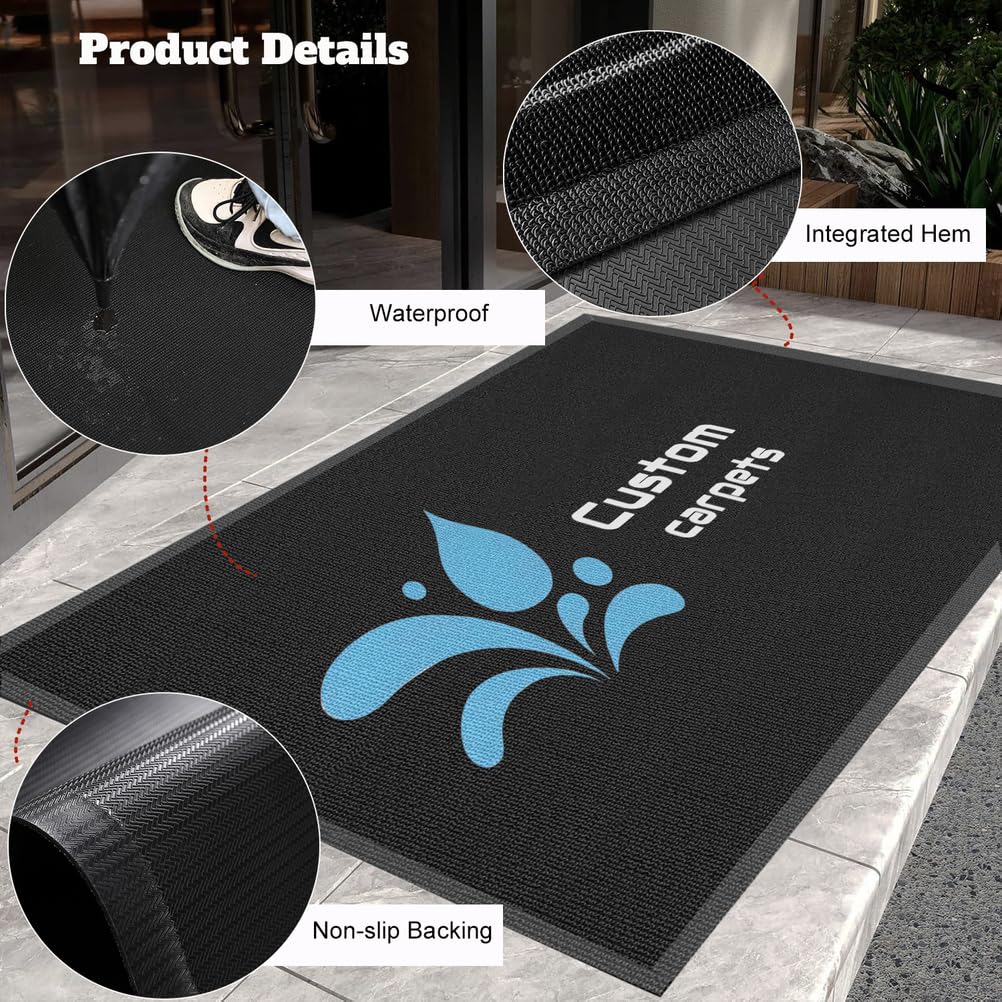 Paillasson Personnalisable avec Logo et Texte Tapis Personnalisés Antidérapant et Lavable pour Supermarchés Entrées D'entreprises,60x100cm