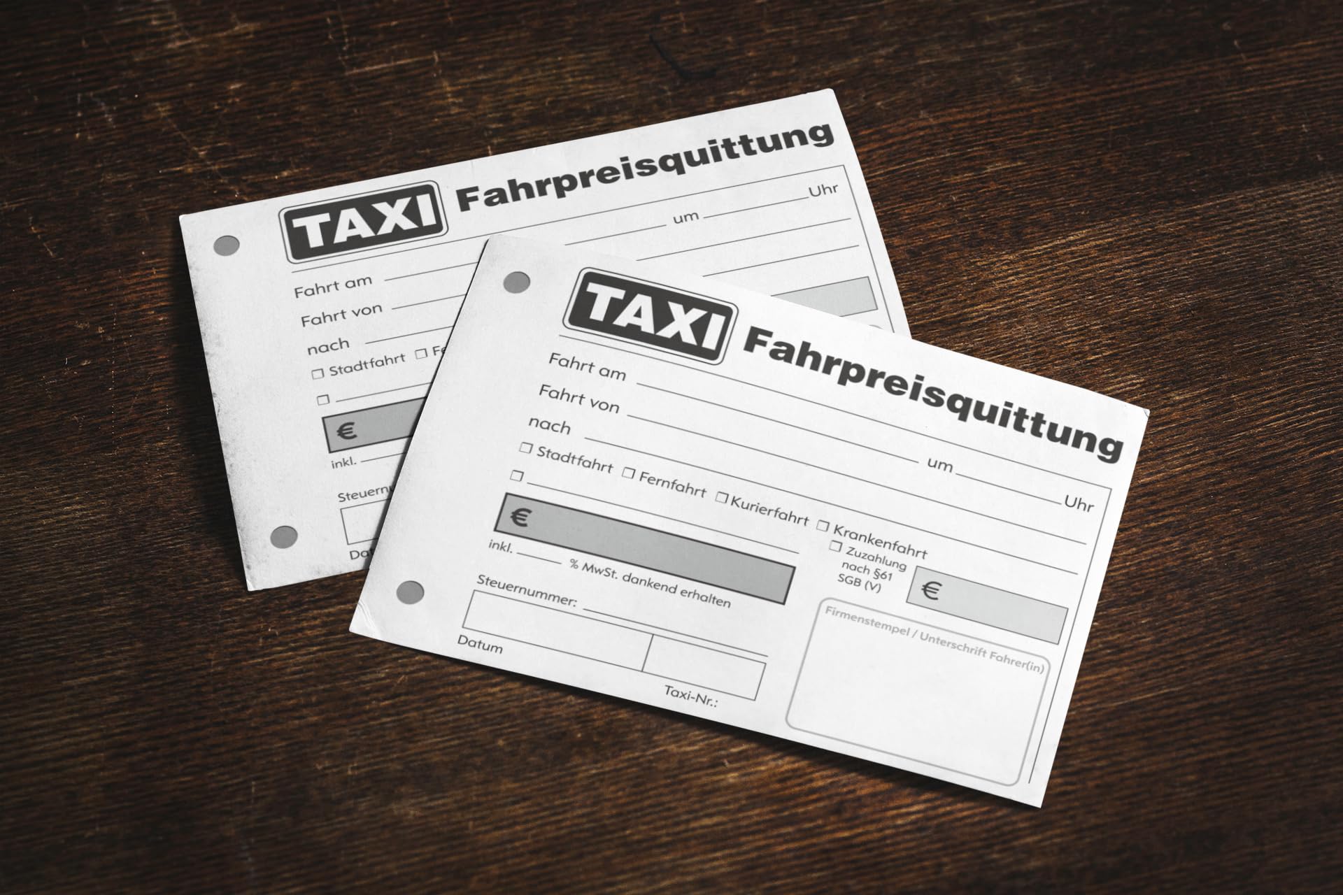 10x Taxiquittung - Taxi-Fahrpreisquittung als Block - 2 x 50 Blatt DIN A6 - gelocht - SD -durchschreibend (22428)