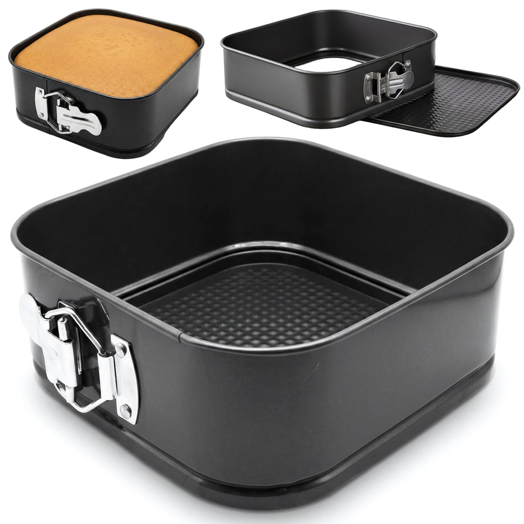 Wilafury Square Cake Tin Non Stick Carbon Steel Square Springform Baking Pan with Removable Bottom for Cakes (20cm, 8-inch)