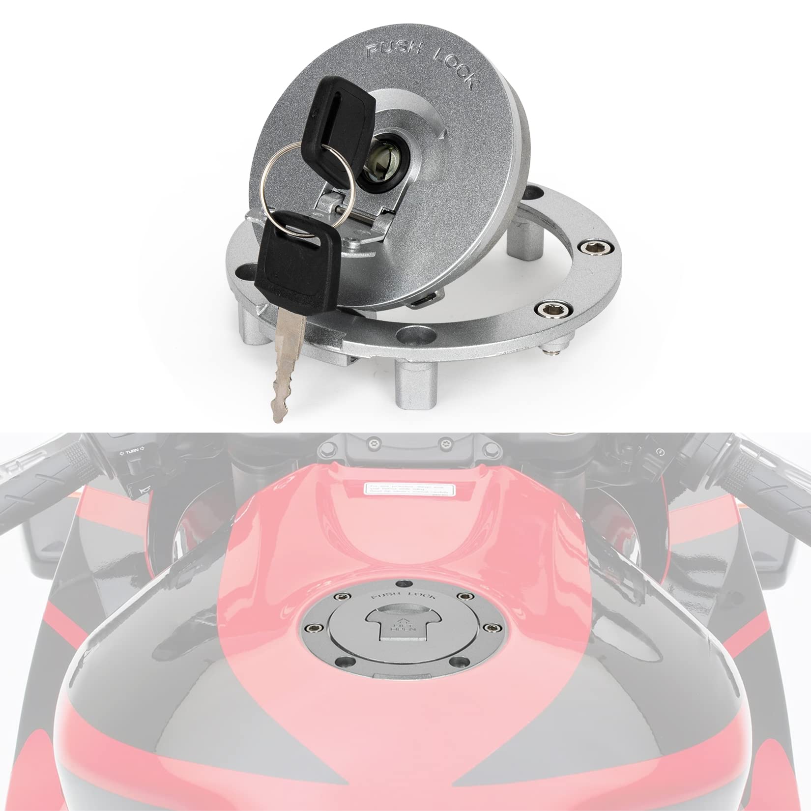 PSLER Fuel Gas Tank Cover Lock Key Motorcycle Fuel Door Lock With Keys for CBR250 CB400 CB600F CB750 CBR900 929 954 RR VFR400 CB1000 CBR1000 CB250 BROS400 CBR400 NSR250 VT250 CBR400 RVF400(Silver)