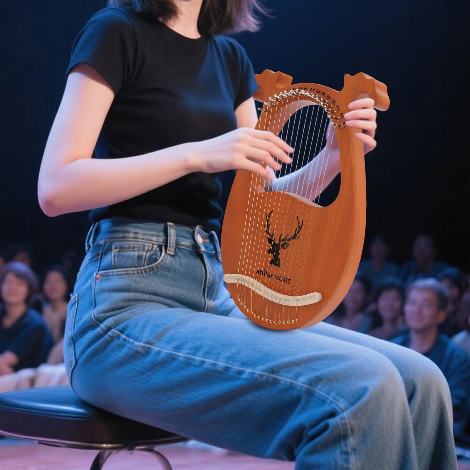 Harfa mahoń, 16 strunowych instrumentów harfowych, harfa z 16 dodatkowymi strunami, klucz do strojenia, instrument w kolorze drewna, 26 x 39 x 2,7 cm, dla dzieci, dorosłych, początkujących, miłośników