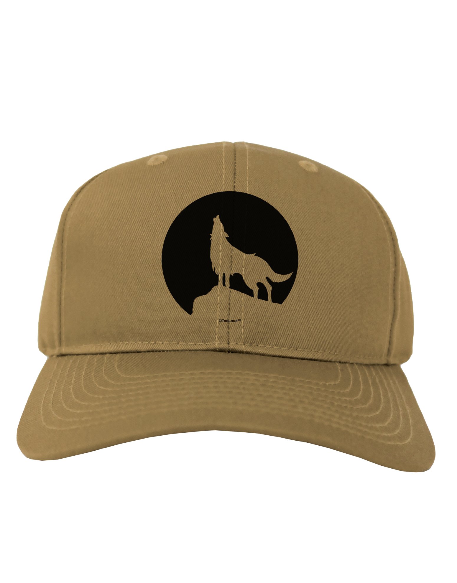 TooLoud Wolf Howling at the Moon - Design #1 Adult Baseball Cap Hat - Khaki