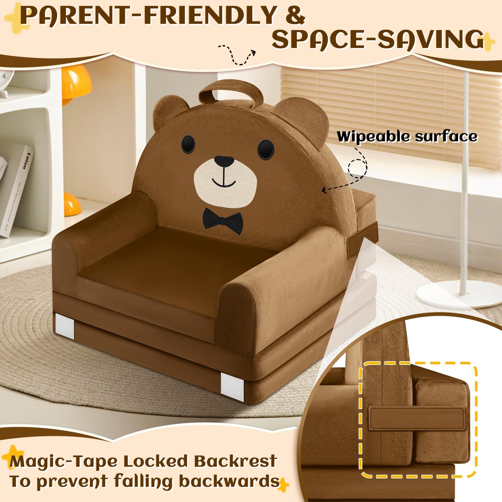 Canapé Enfant, 2-en-1 Chaise Pliante pour Enfants, 150cm canapé en Velours Cristal Doux pour Les Enfants en Bas âge pour la Chambre à Coucher, Le Salon
