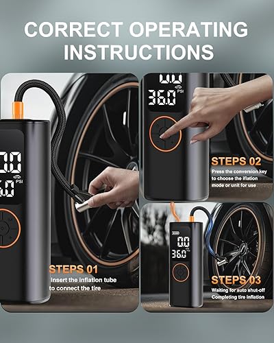 Miniatura 7 de Tire Inflator Portable Air Compressor - 4X Faster Inflation Cordless Mini Air Pump with Digital Pressure Gauge with Digital Pressure GaugeLED Light