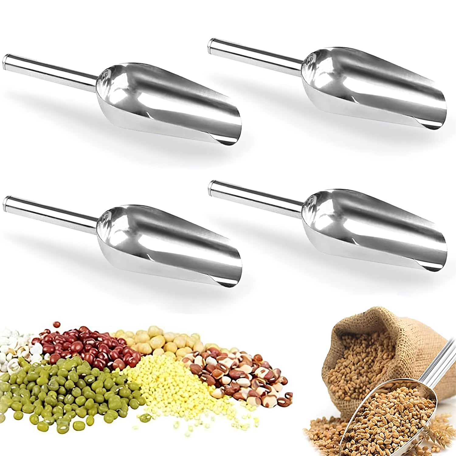4 Pezzi Pala Ghiaccio In Acciaio Inossidabile, Paletta Per Alimenti, Paletta Per Farina, Cucchiaio Pratico Da Cucina/Bar/Giardino/Supermercato, Per Farina, Ghiaccio, Cibo, Fagioli(12 Pollici)
